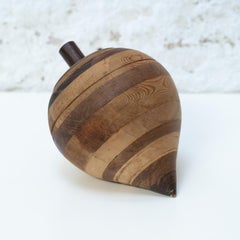 Wooden Spinning Top Sculpture, Mid-Century Modern, Spain, Circa 1990