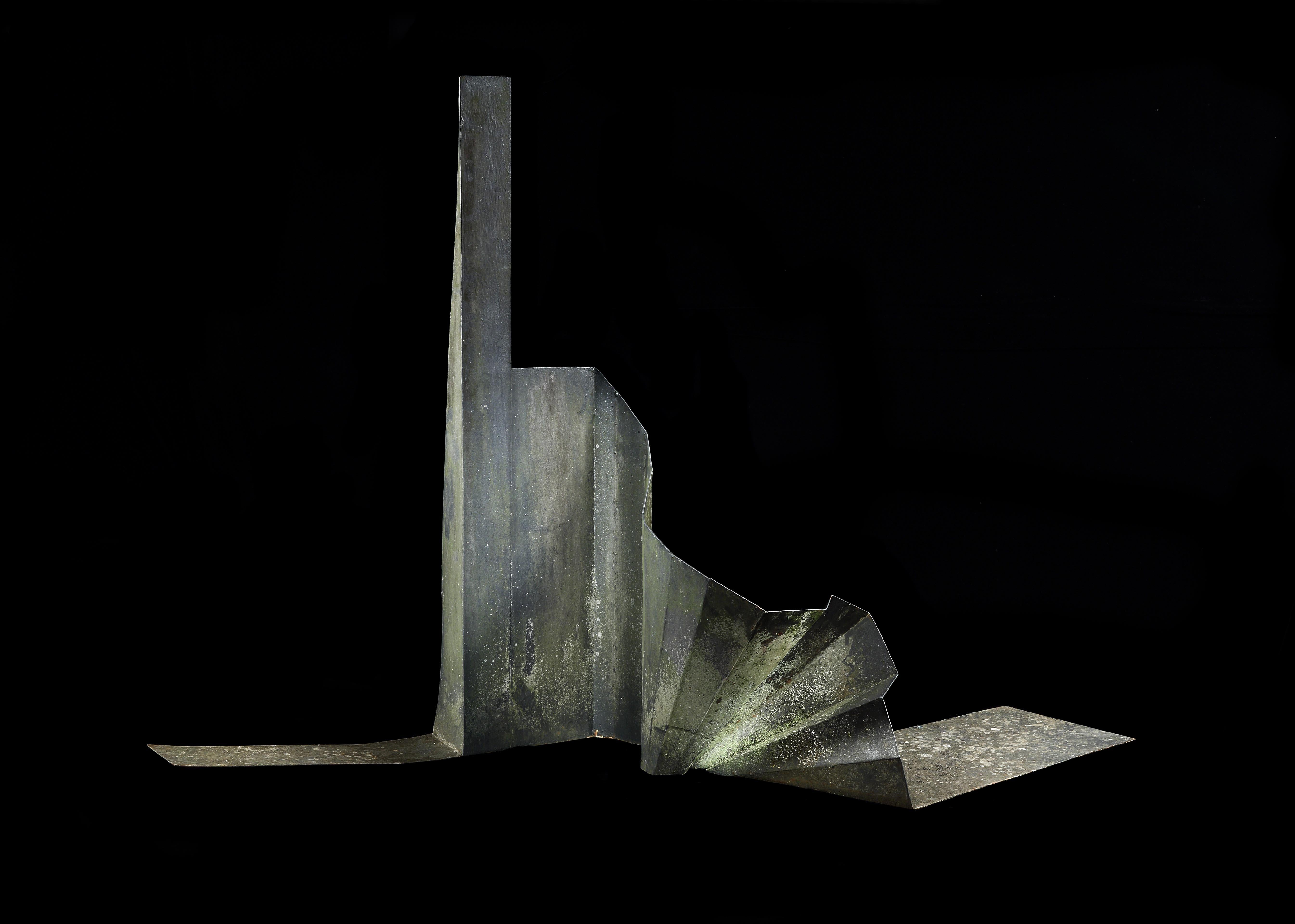 A massive, Mid-Century Modern, steel, abstract Expressionist, sculpture.

Striking sculpture displaying a sharp contrast between the fluid curling form and the rigid Industrial material presenting an active, changing, shifting form with momentum