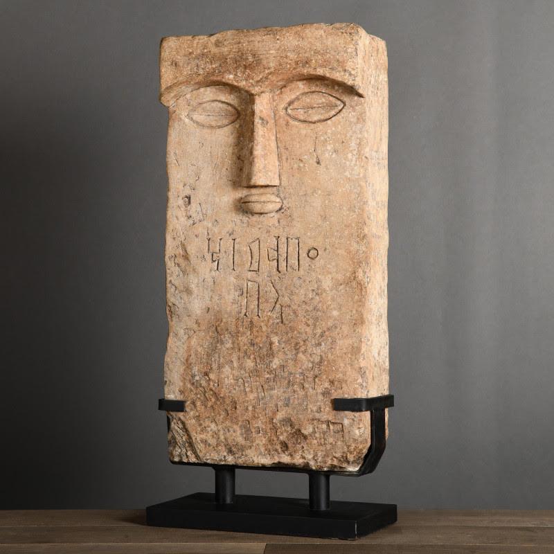Mid-Century Modern Sculpture, Stone Stele Representing an Ancient Divinity, 20th Century. For Sale