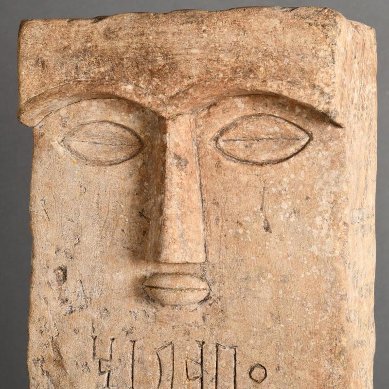 European Sculpture, Stone Stele Representing an Ancient Divinity, 20th Century. For Sale