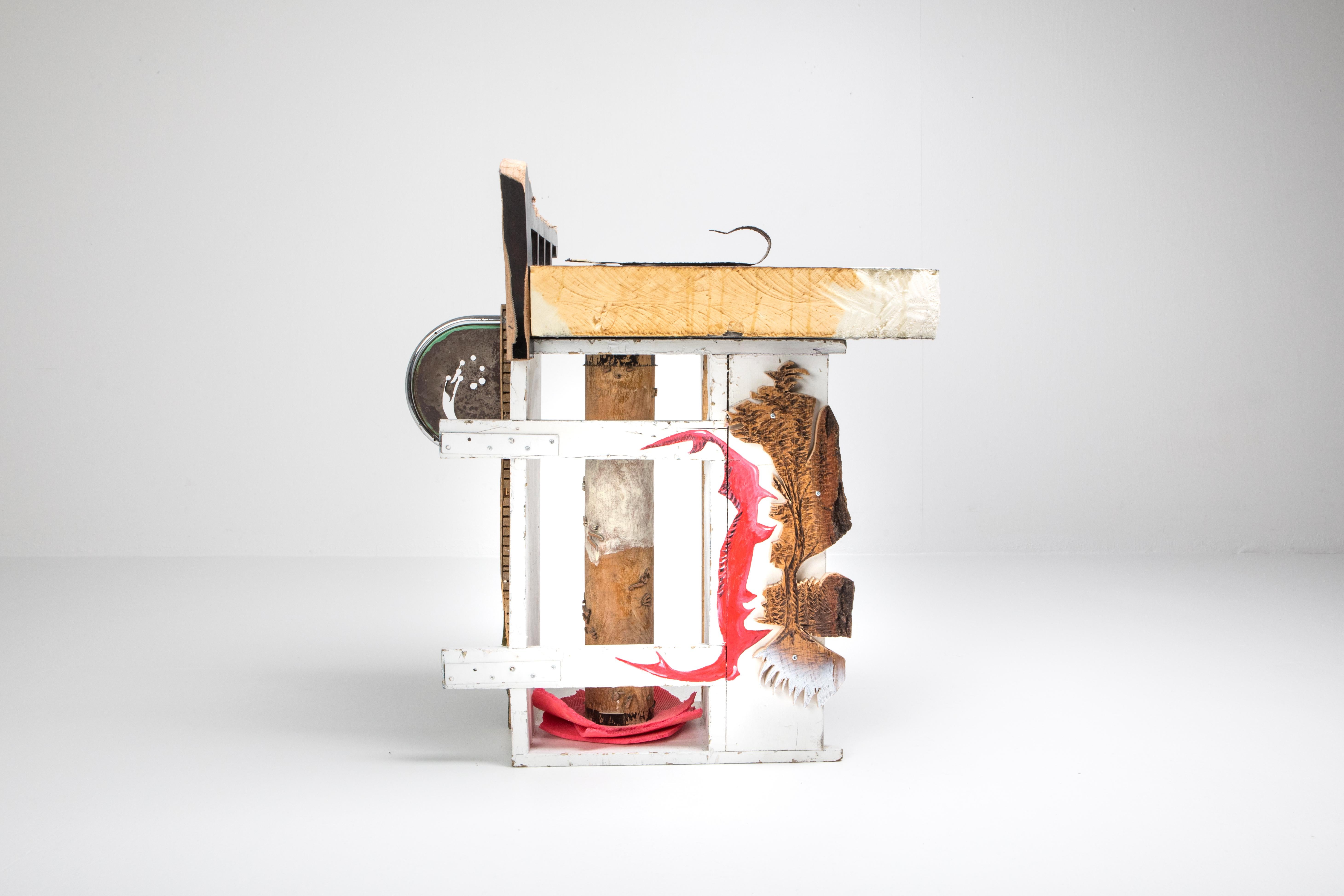 Contemporary side table, collage art, Messgewand, 2019, France

La Sonate Indélébile is a contemporary functional art object created by Messgewand, the duo of Alexis Bondoux, and Romain Coppin. The one of a kind item was part of the solo