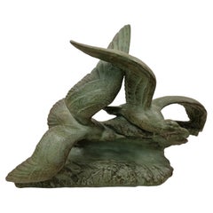 Skulptur aus Terrakotta, fliegende Möwen, Henri Bargas, signiert 1925, Art déco Frankreich