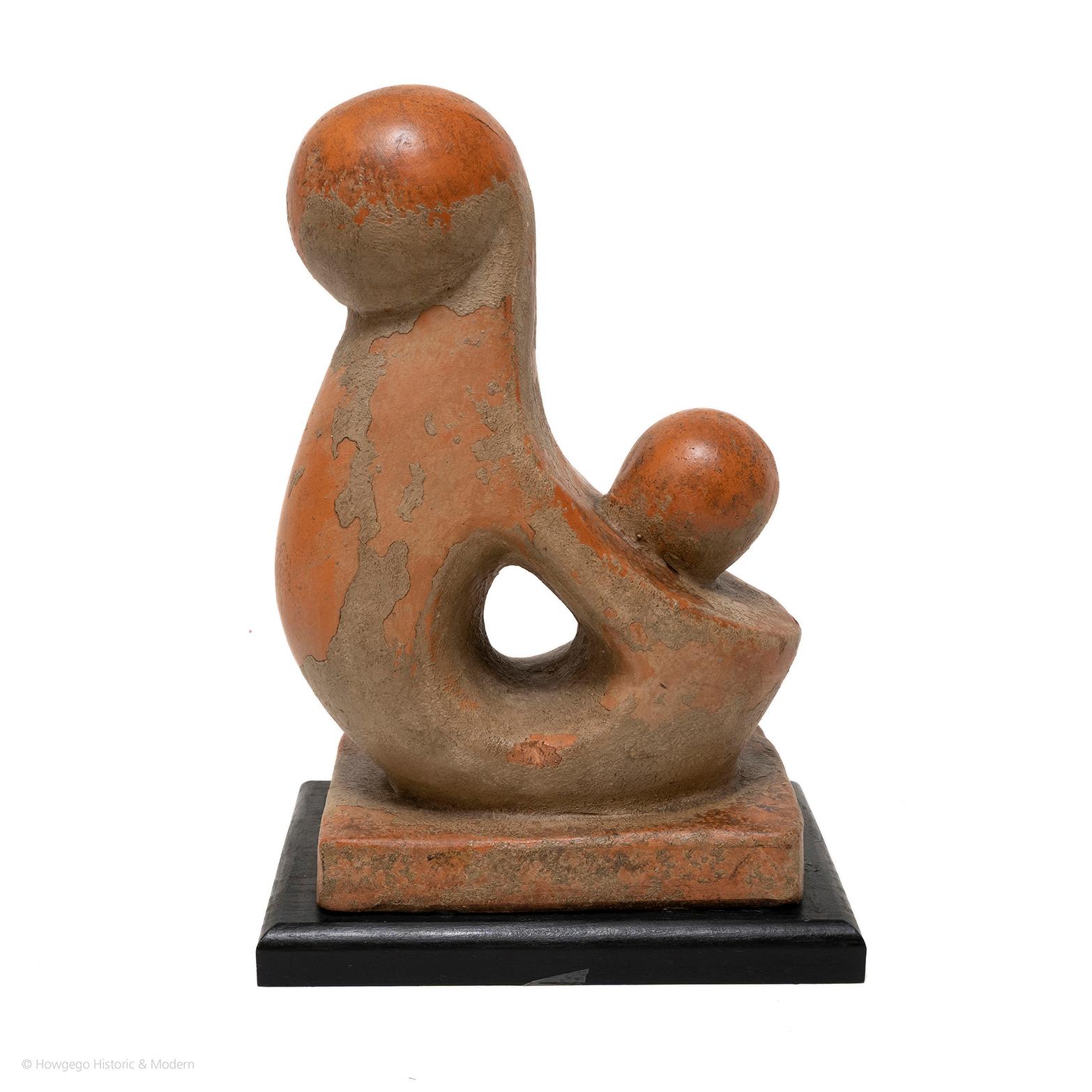 Mid-Century Modern Sculpture Terracotta Stone Mother & Child Biomorphic 39cm 15 1/4“ high For Sale