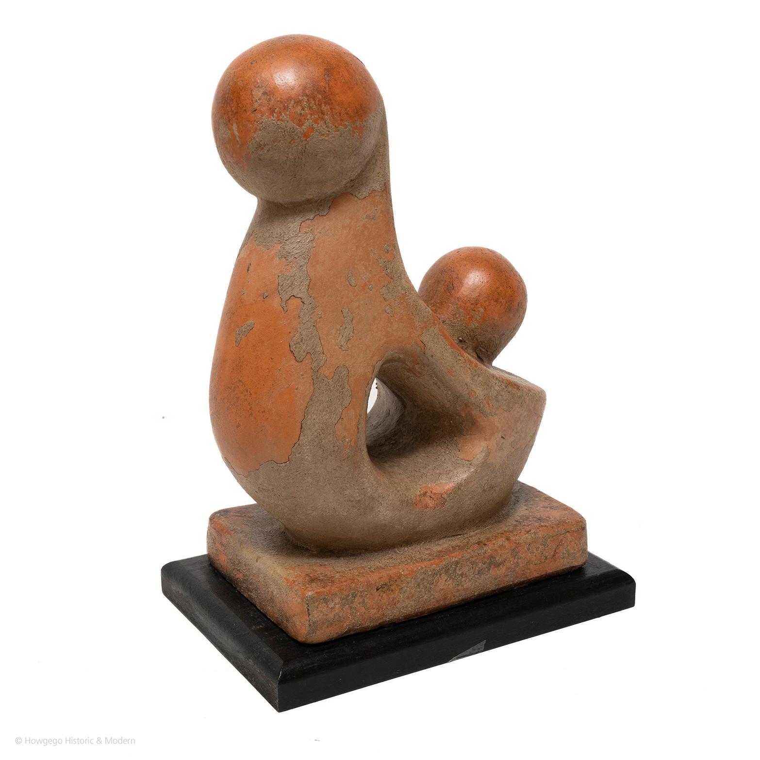 English Sculpture Terracotta Stone Mother & Child Biomorphic 39cm 15 1/4“ high For Sale