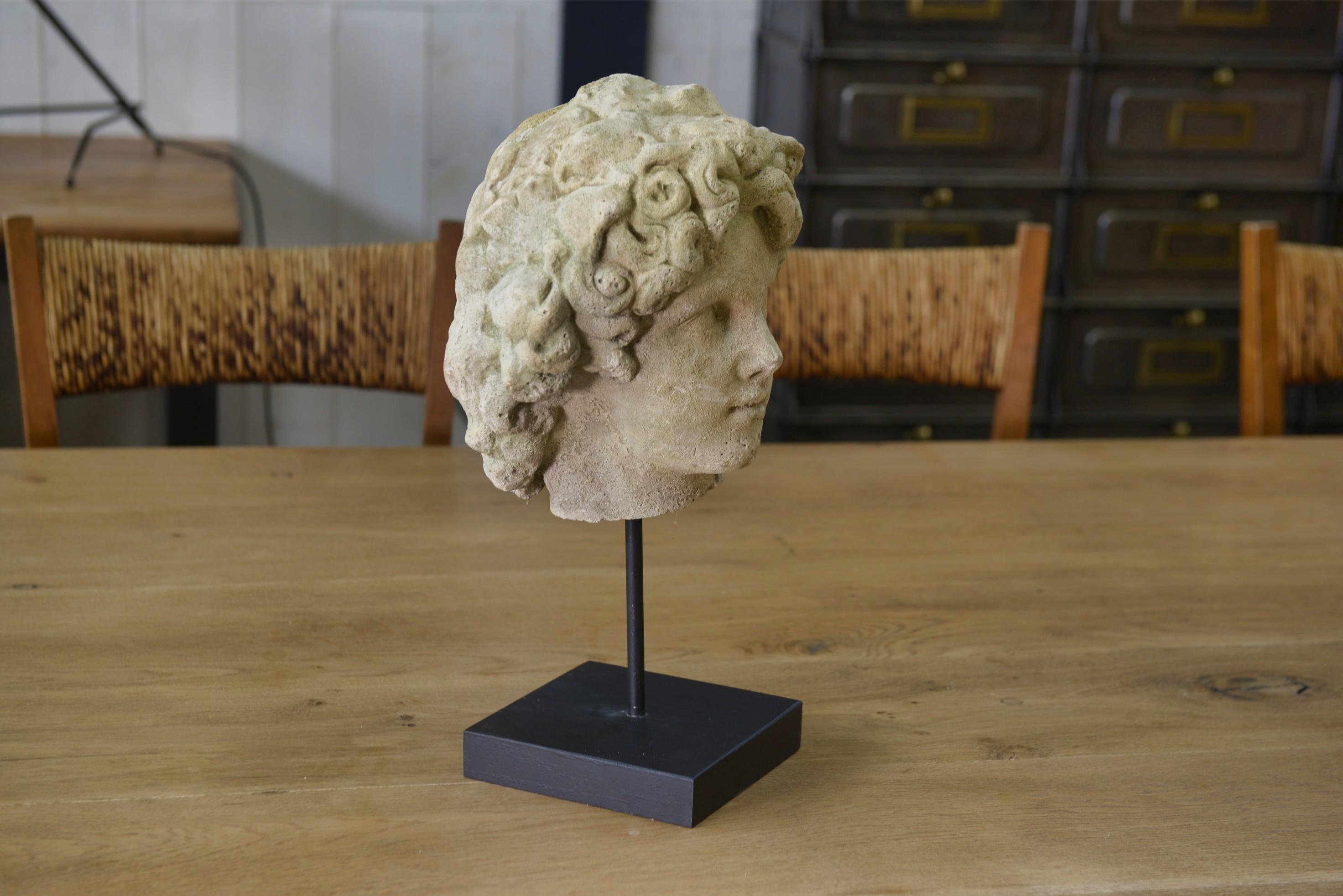 Scultura tête en pierre reconstituée taillée stile antico XIXème in vendita 5