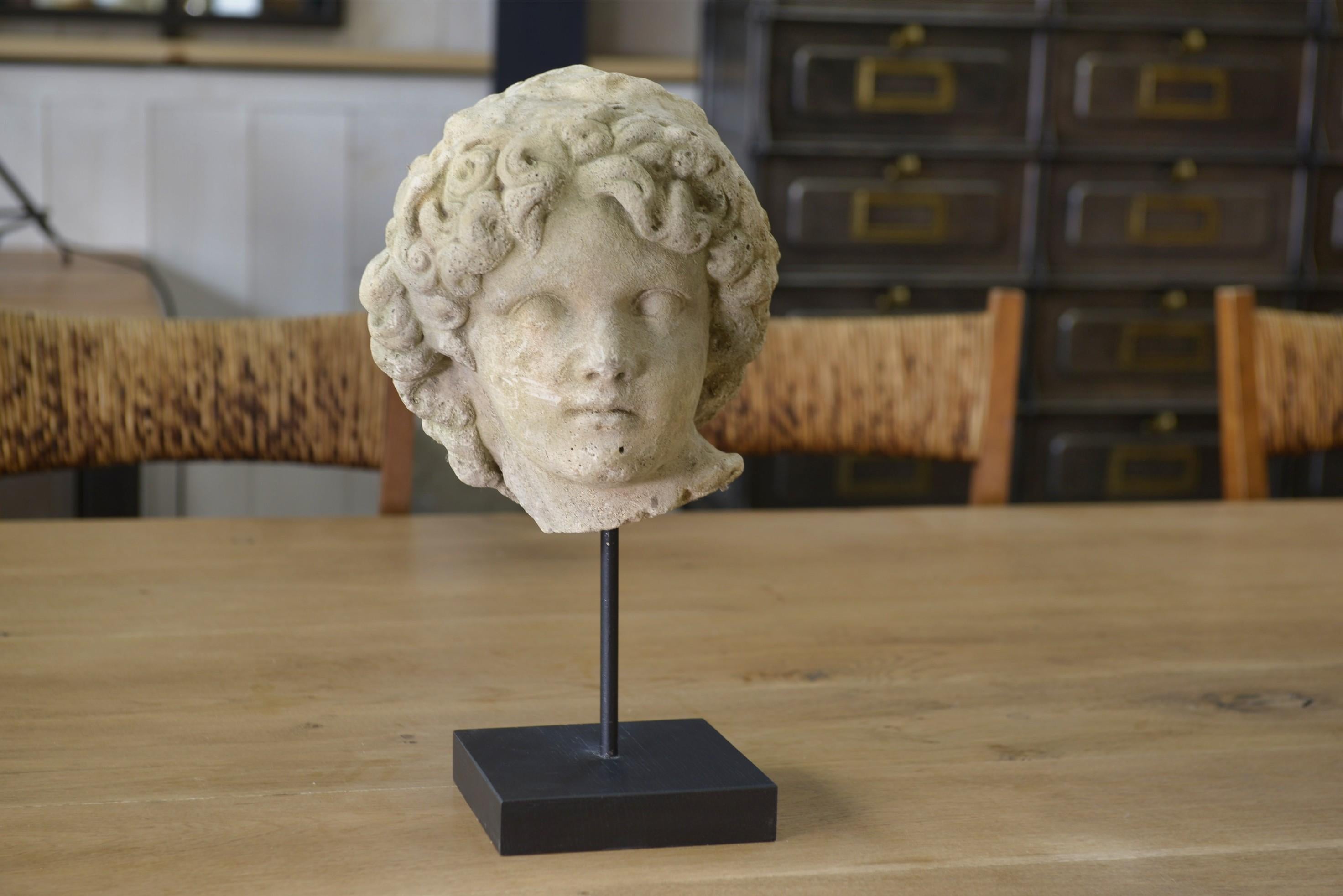 Scultura tête en pierre reconstituée taillée stile antico XIXème in vendita 6