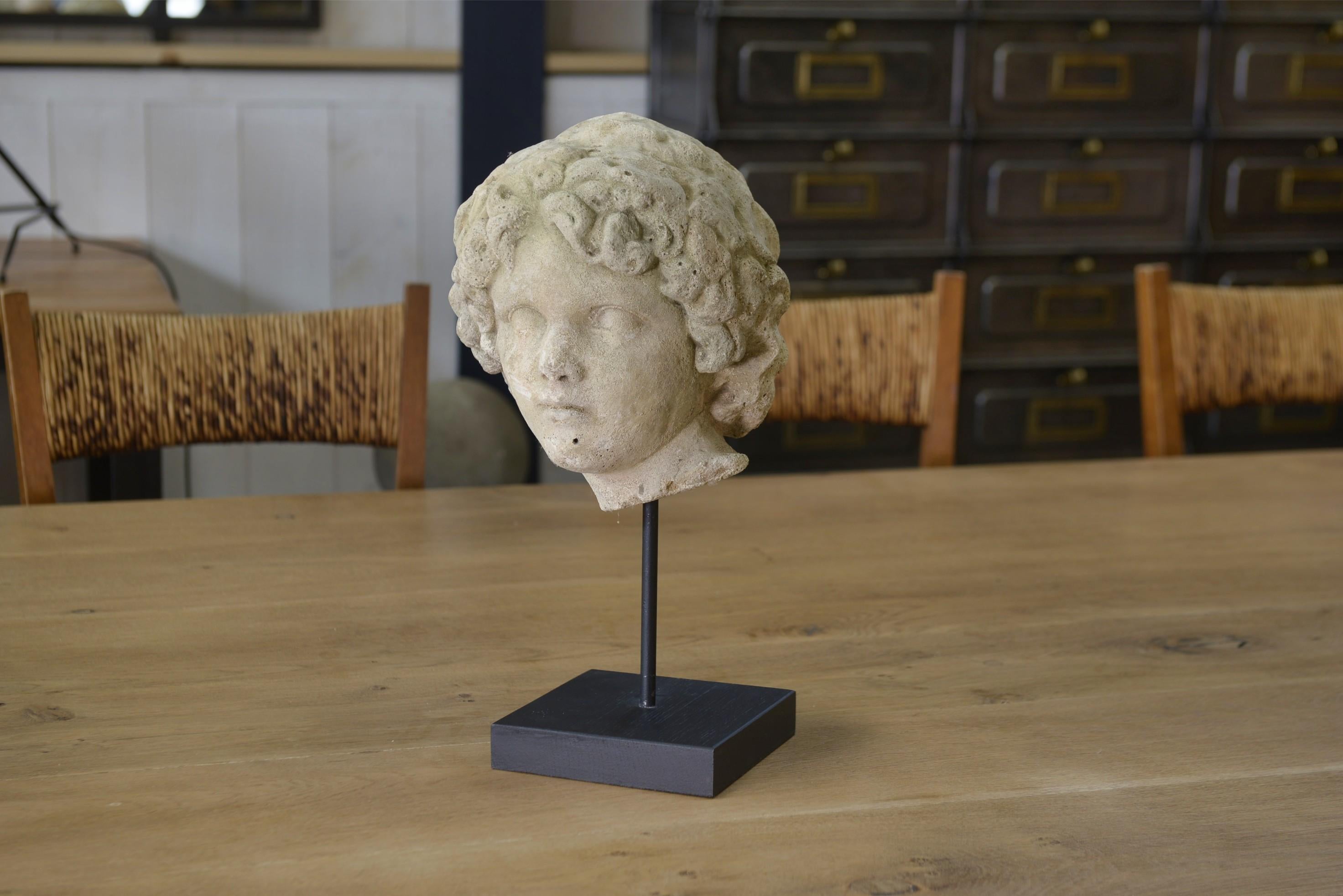 Scultura tête en pierre reconstituée taillée stile antico XIXème in vendita 2
