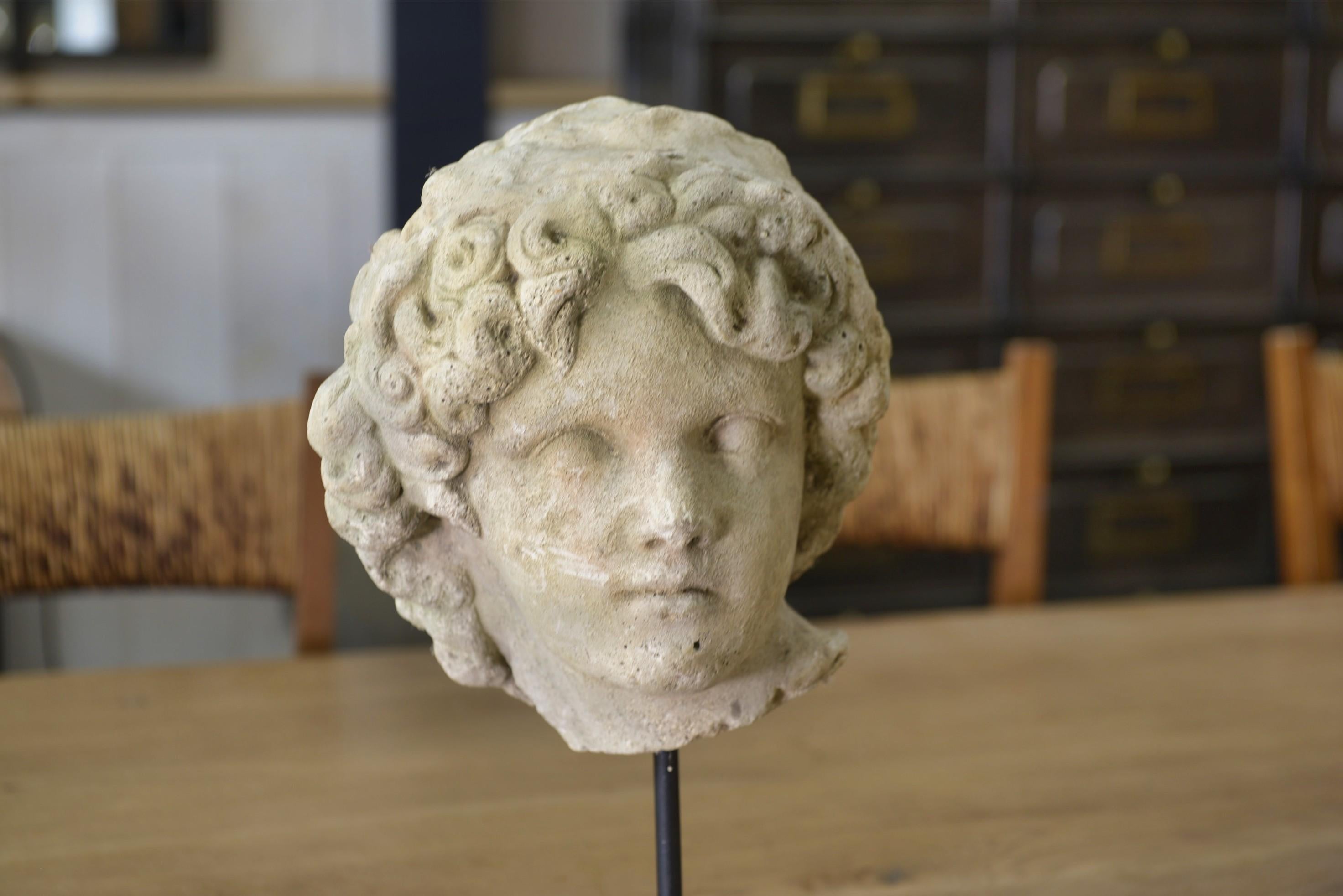 Scultura tête en pierre reconstituée taillée stile antico XIXème in vendita 3