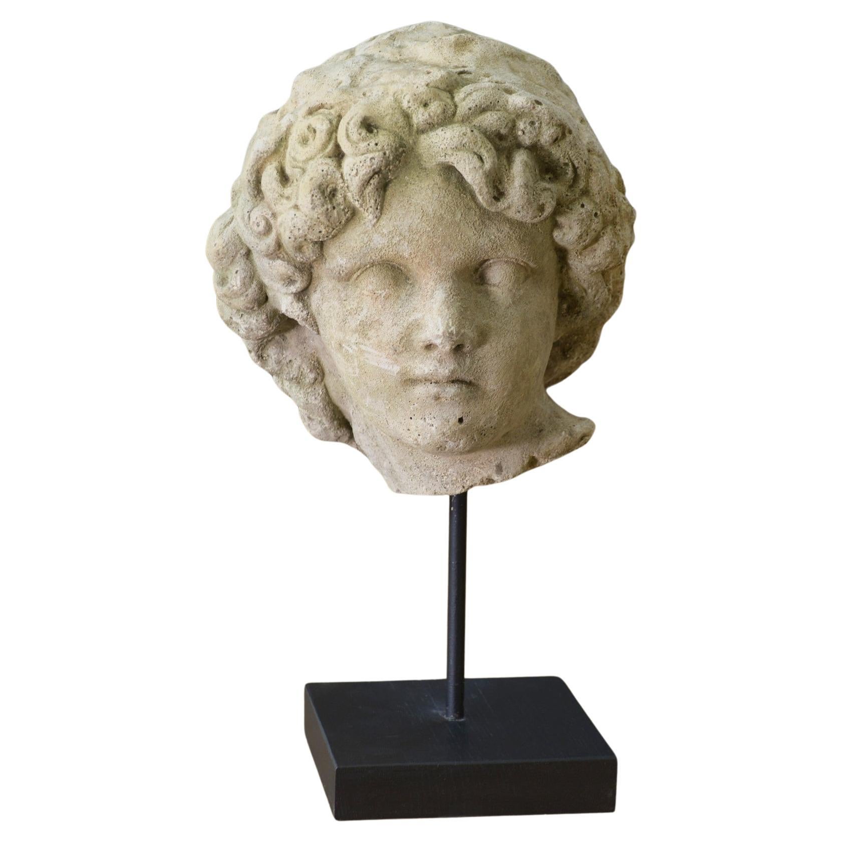 Scultura tête en pierre reconstituée taillée stile antico XIXème in vendita