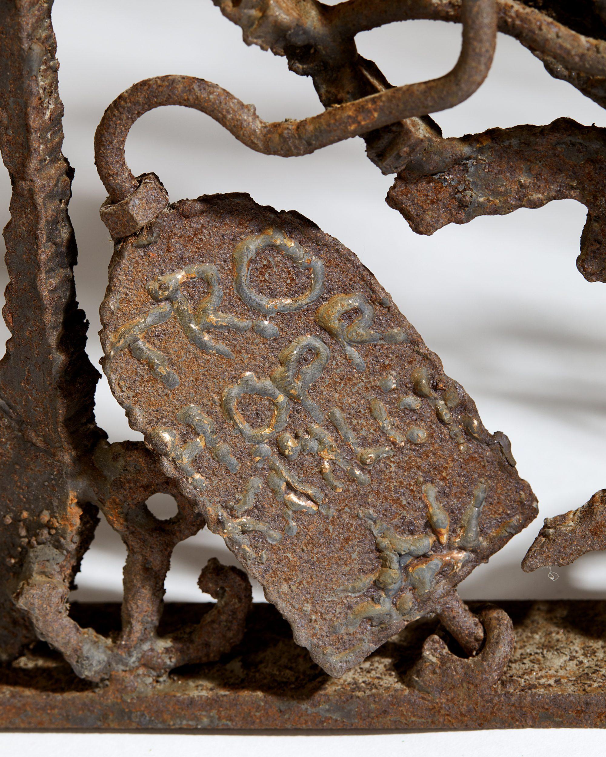 Swedish Large Forged Iron Sculpture Titled ‘Faith, Hope + Love’, Anonymous, Sweden 1950s For Sale