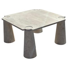 Sculpture Travertine Coffee Table, Minimalist Handmade Stone Design End Table