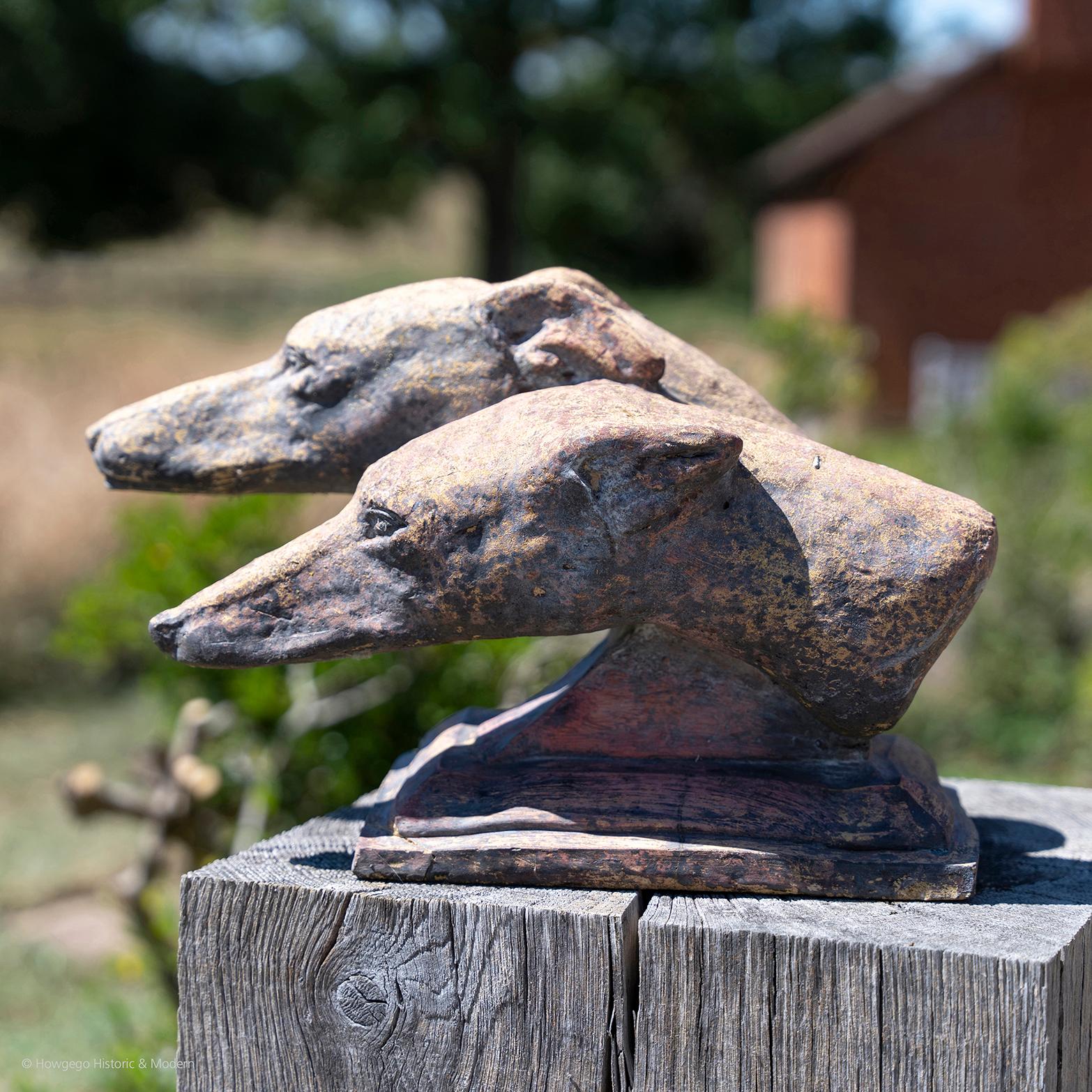Striking sculpture of two greyhound heads
Captures the character, intelligence and presence of the greyhound
Suitable for the garden or interior

Measures: length 43cm.,17