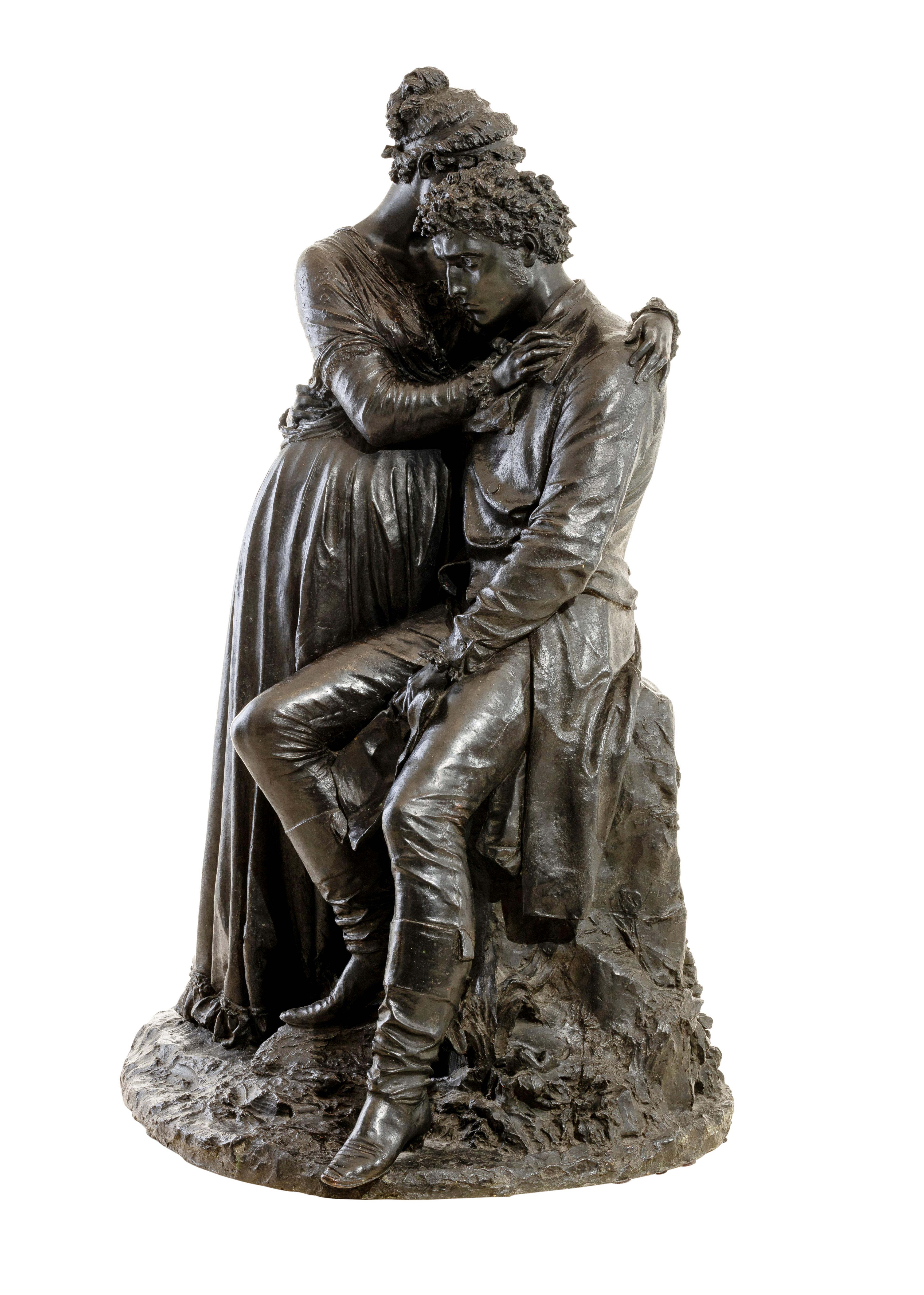 Modern Sculpture “Ugo Foscolo Comforts Italy” Odoardo Tabacchi, Carnelli Foundry, Milan