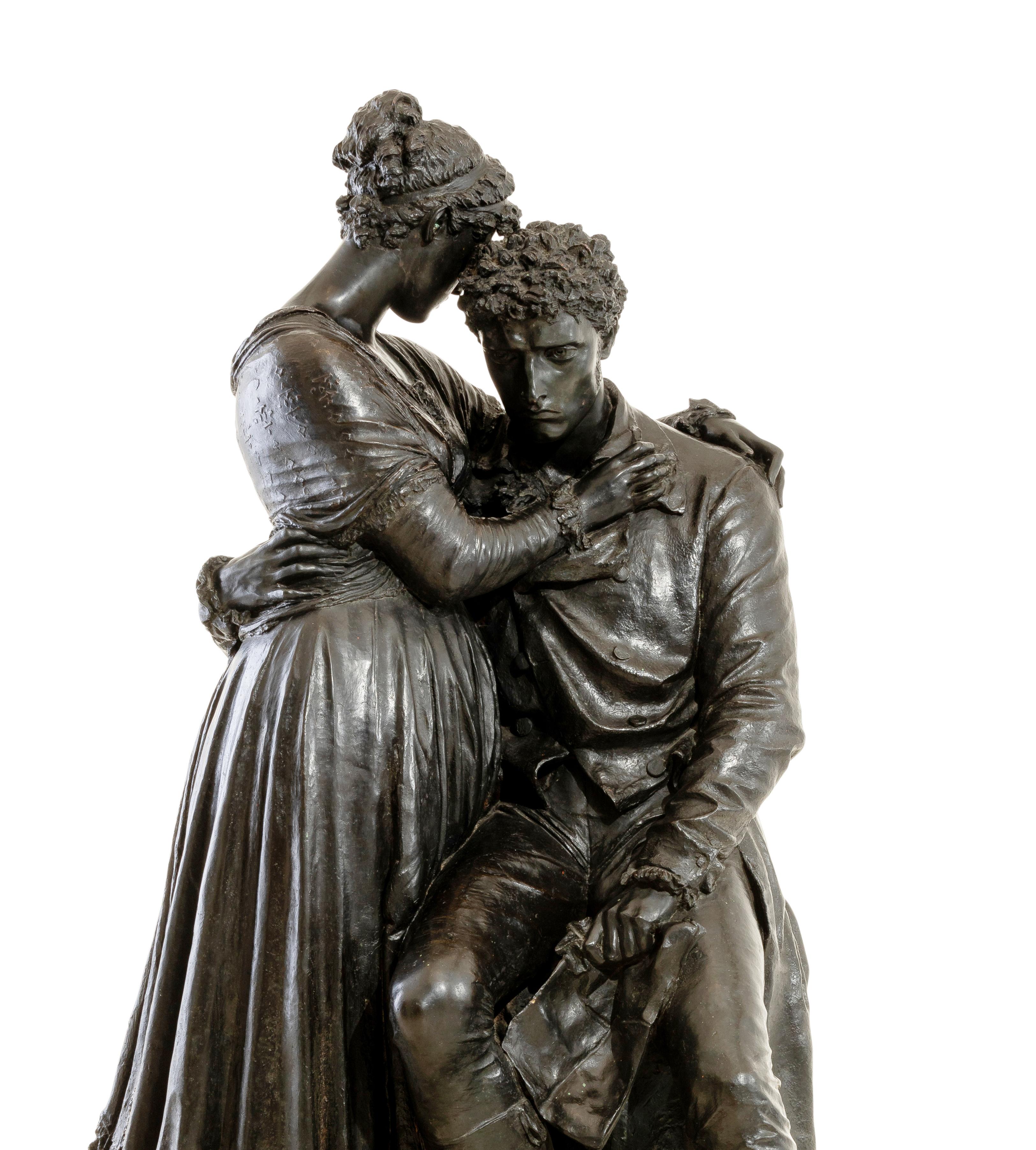 Italian Sculpture “Ugo Foscolo Comforts Italy” Odoardo Tabacchi, Carnelli Foundry, Milan