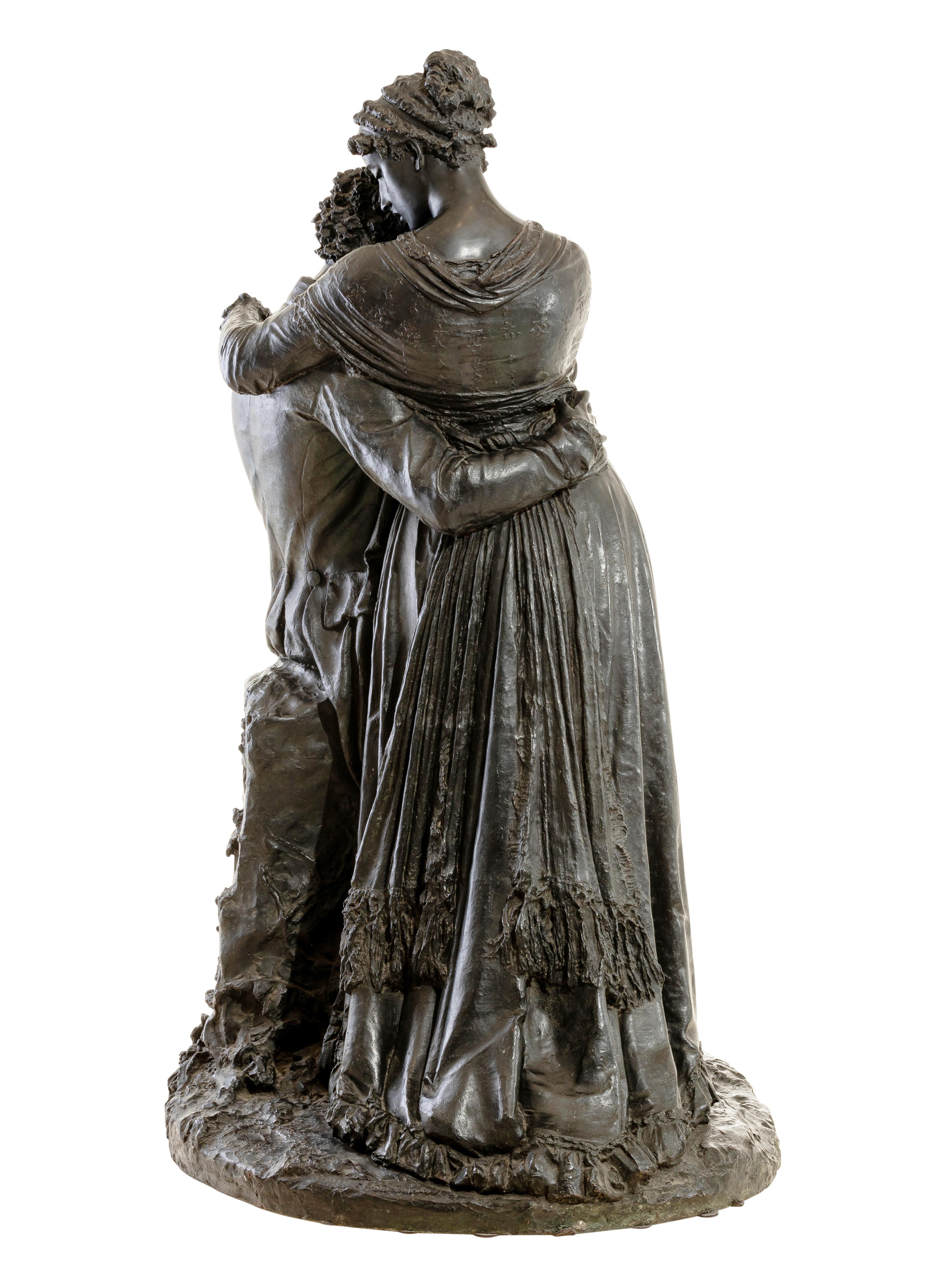 19th Century Sculpture “Ugo Foscolo Comforts Italy” Odoardo Tabacchi, Carnelli Foundry, Milan