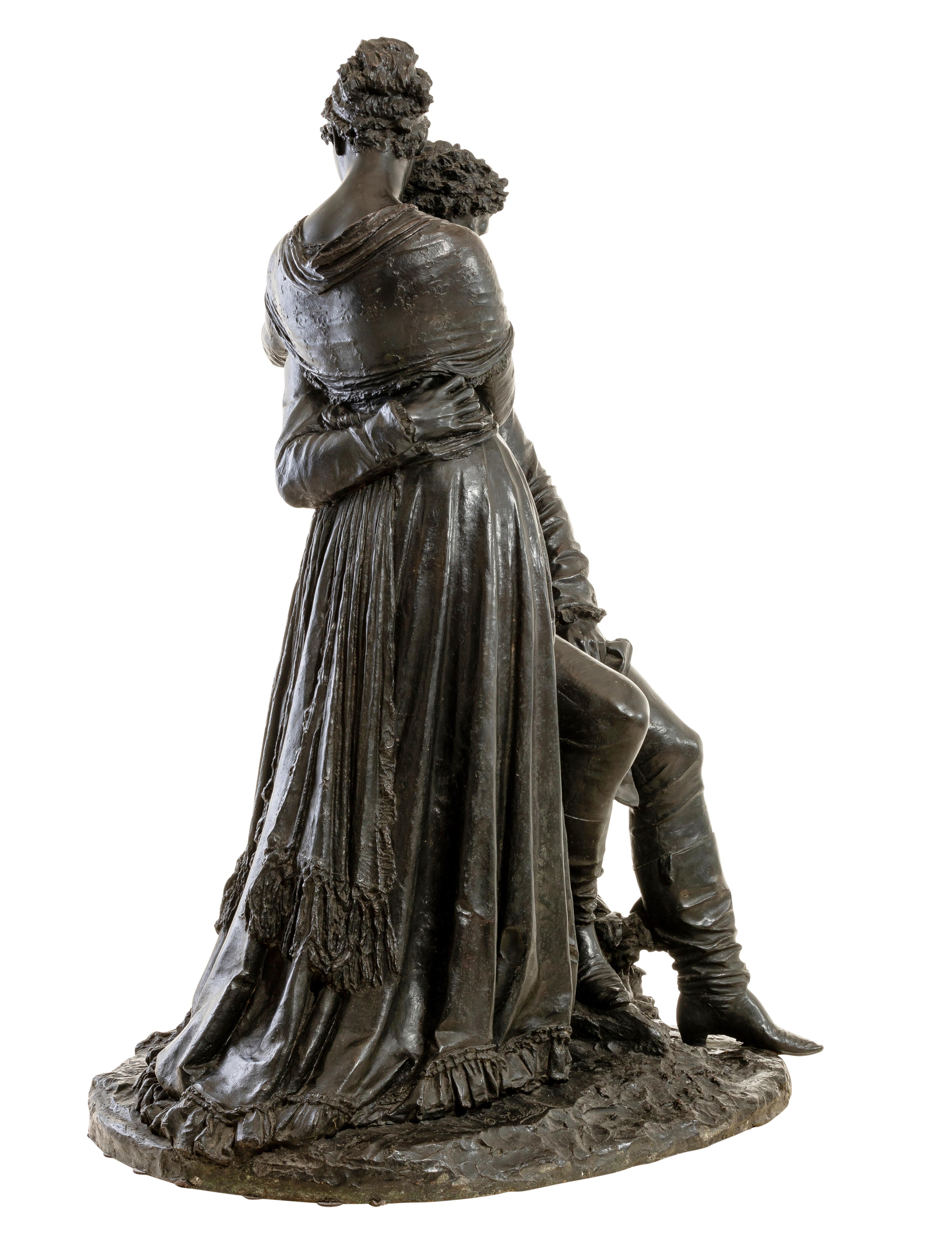 Bronze Sculpture “Ugo Foscolo Comforts Italy” Odoardo Tabacchi, Carnelli Foundry, Milan