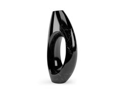 Sculpture Vase Vessel Abstract Shape Black Marquina Marble Hand-carved Italy