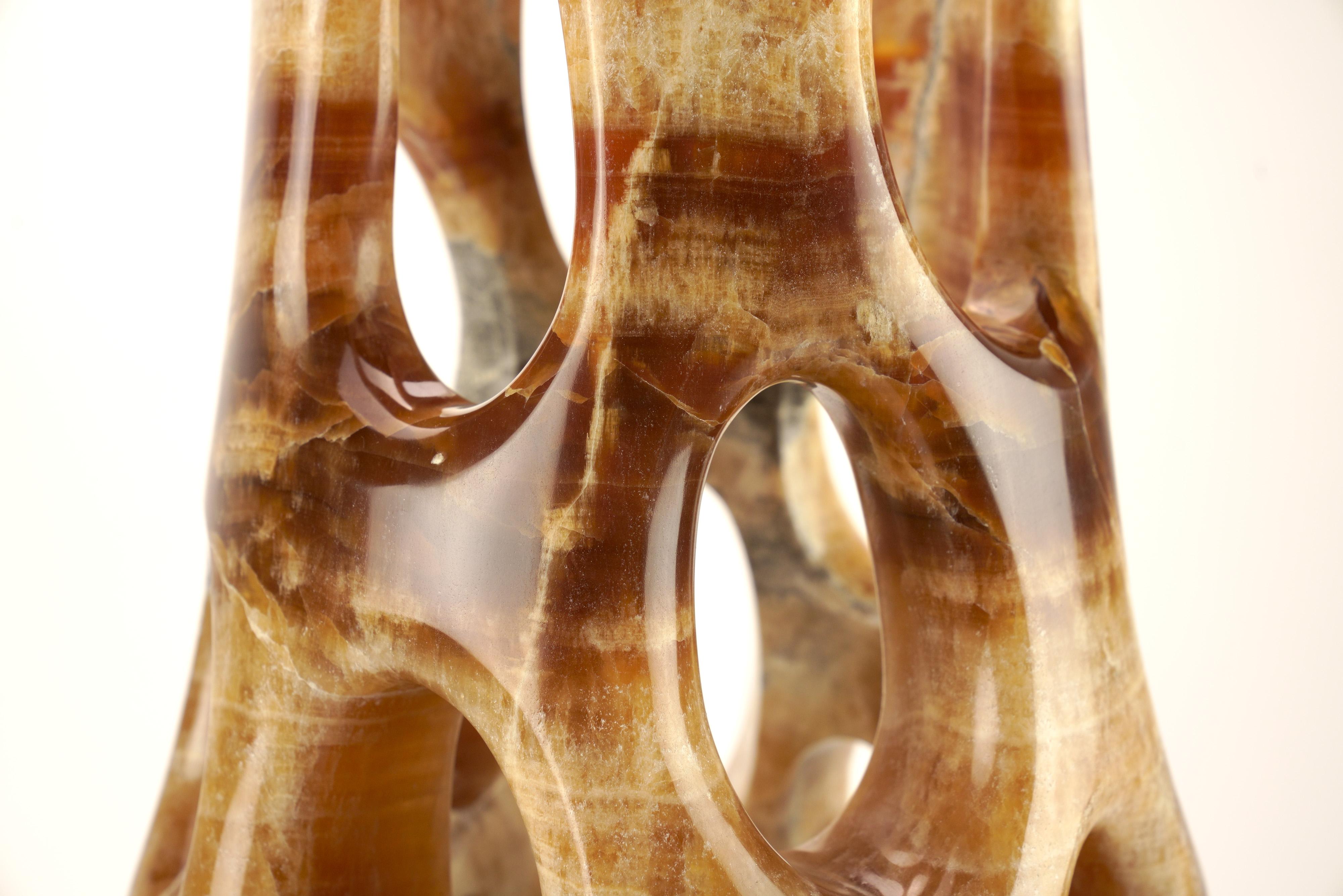 Italian Sculpture Vase Organic Shape Contemporary Amber Onyx Marble Hand Carved, Italy For Sale