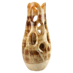 Sculpture Vase Organic Shape Contemporary Amber Onyx Marble Hand Carved, Italy