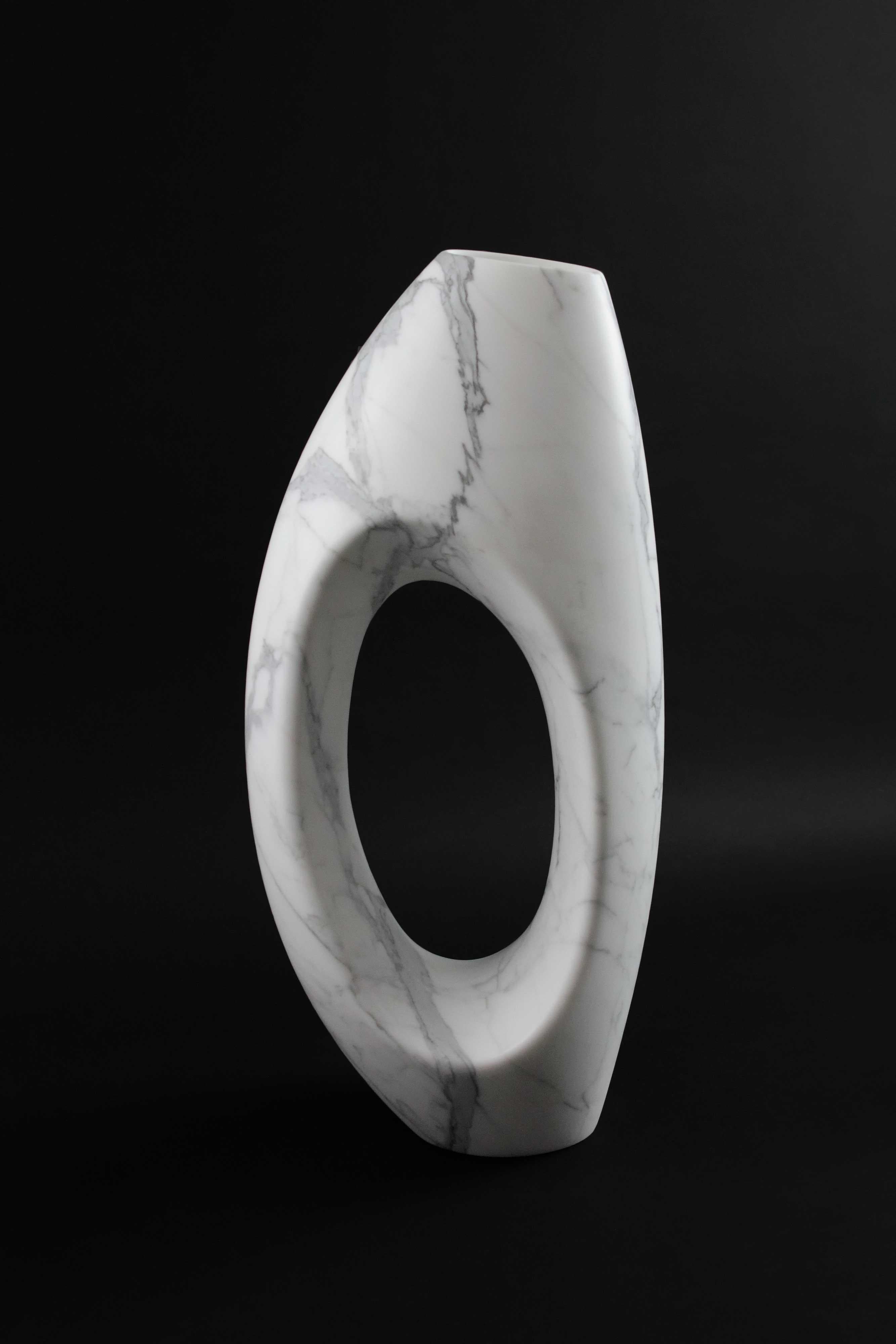 Modern Vase Vessel Decorative Sculpture Sail Shape White Statuary Marble Hand-carved  For Sale