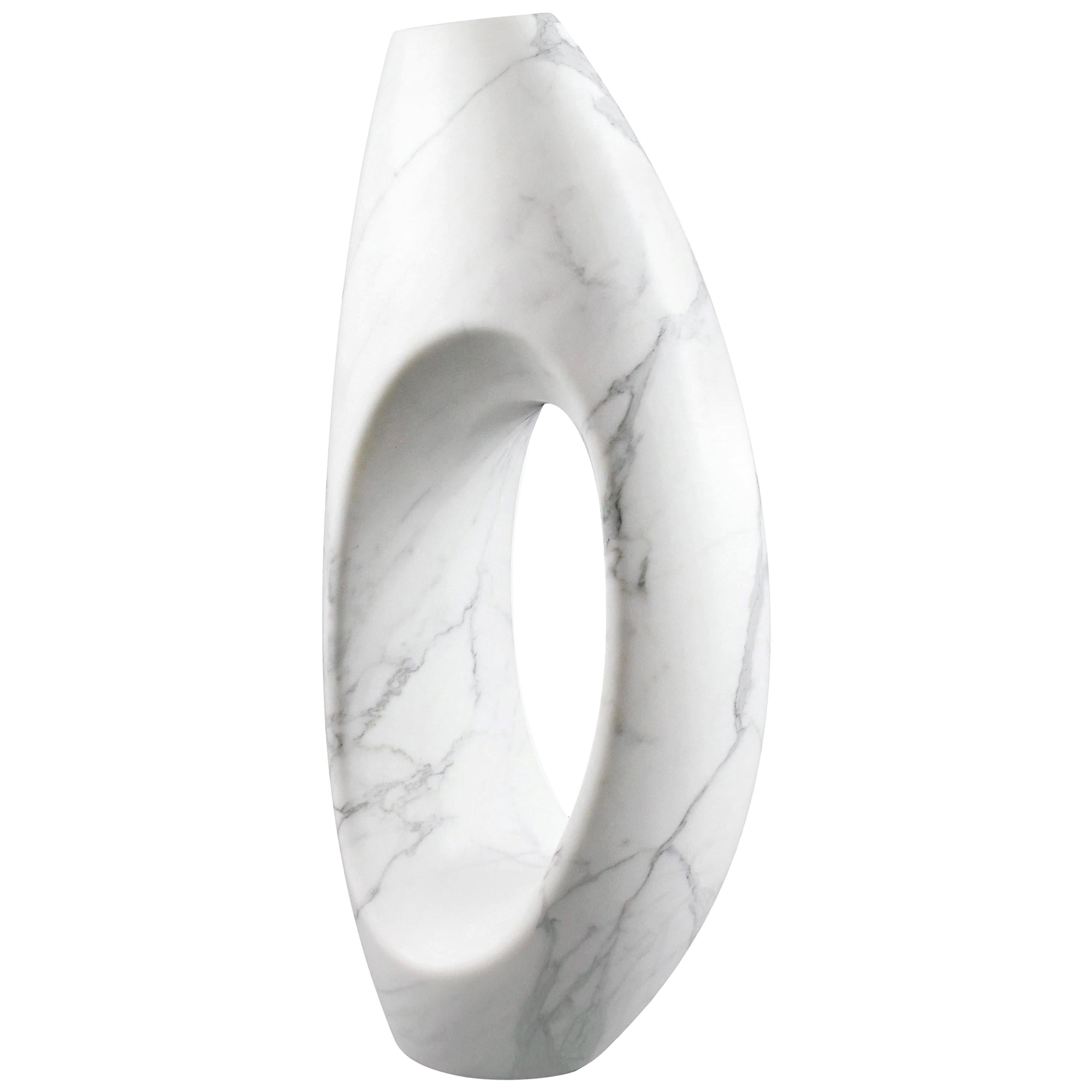 Vase Vessel Decorative Sculpture Sail Shape White Statuary Marble Hand-carved