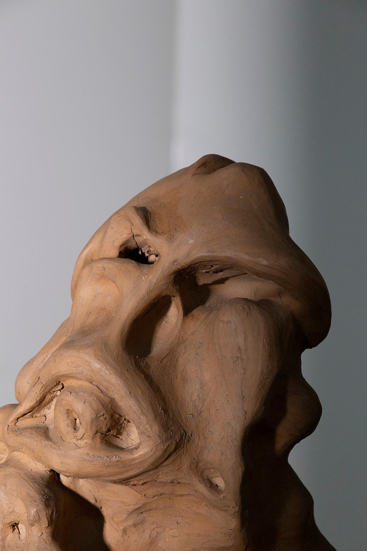 Skulptur vintage italienische anthropomorphe Terrakotta , Signiert Compiani (Moderne der Mitte des Jahrhunderts) im Angebot