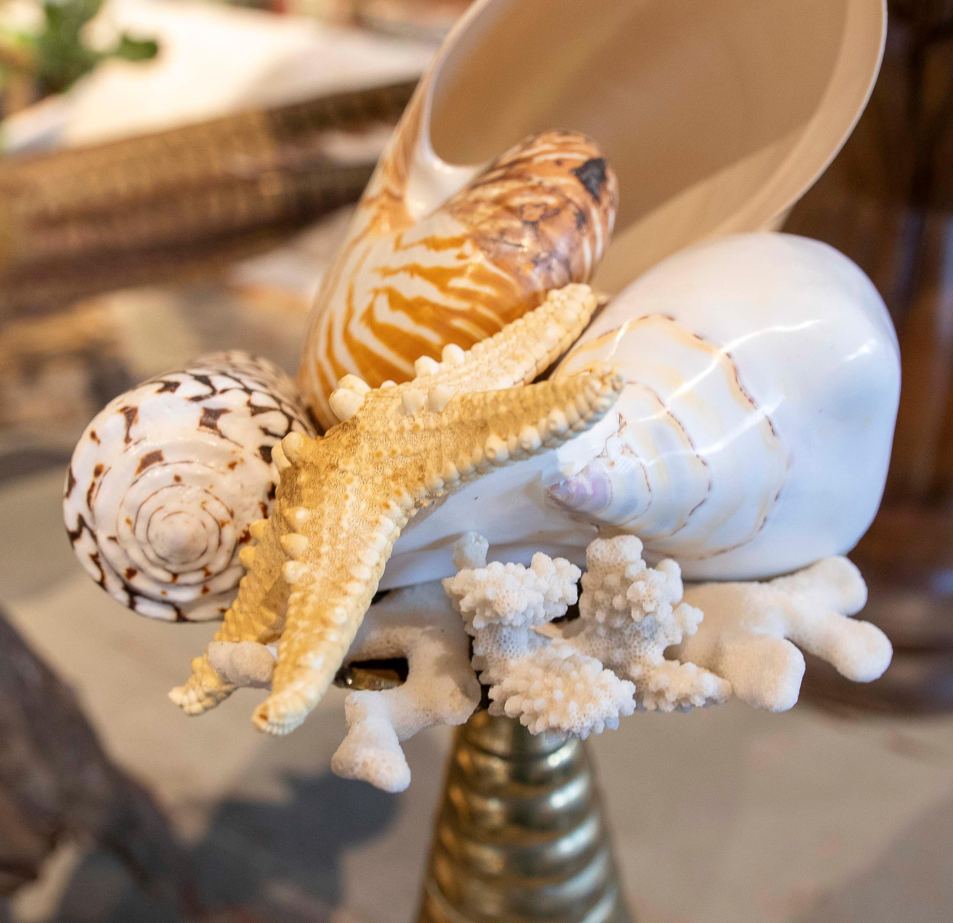 Sculpture with Seashell Assemblage and Antique Candelabrum Base For Sale 12