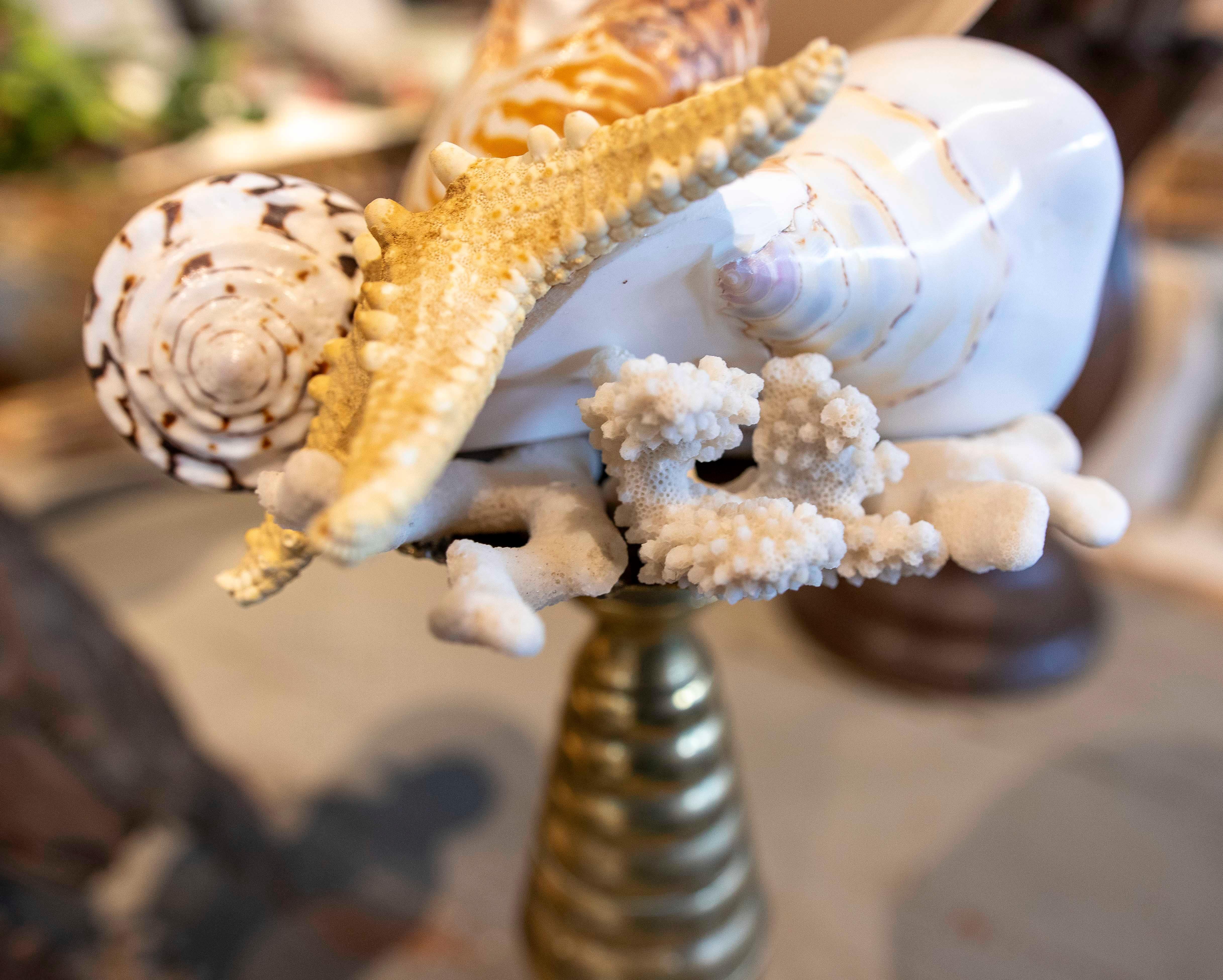 Sculpture with Seashell Assemblage and Antique Candelabrum Base For Sale 14