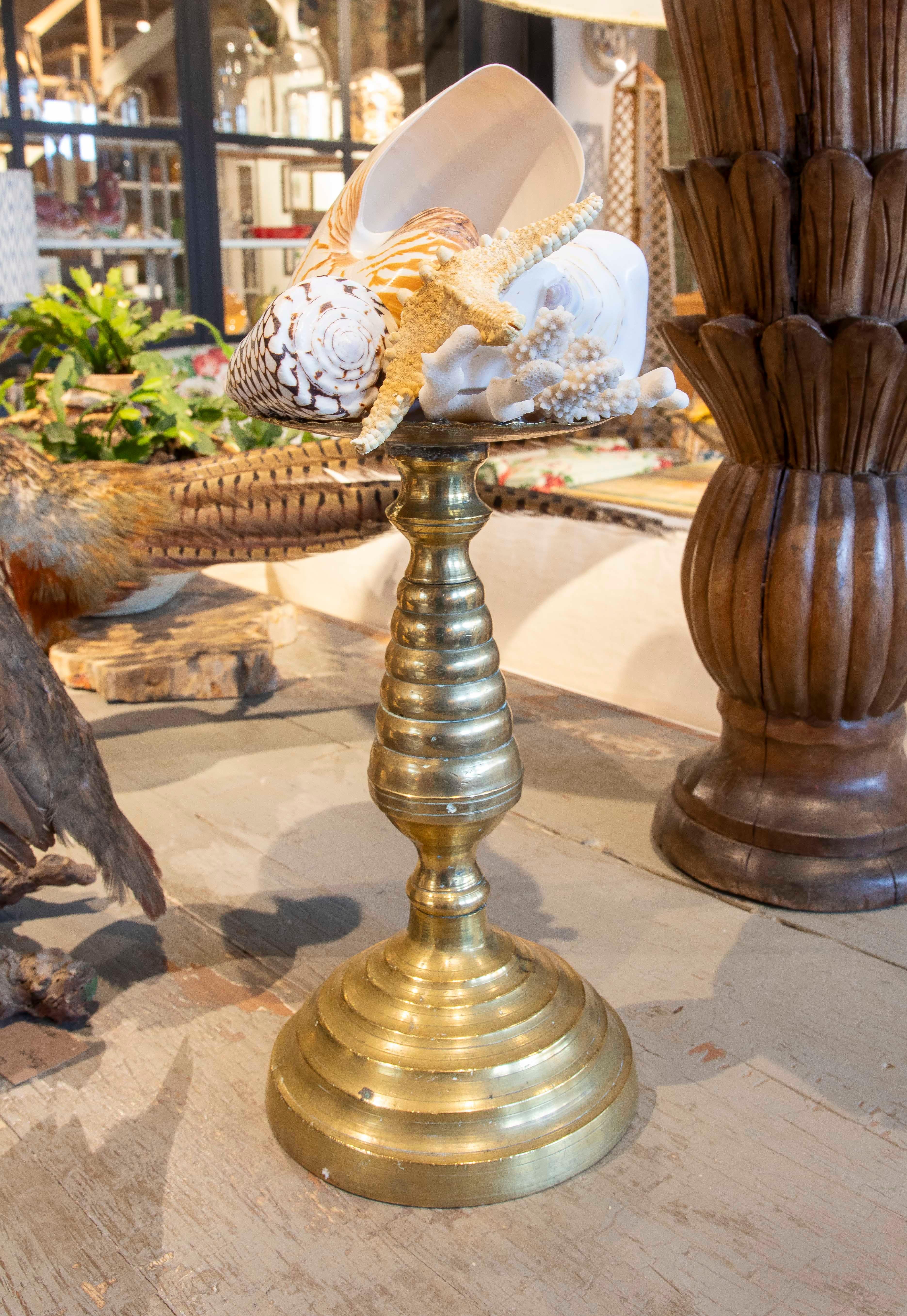 Sculpture with Seashell Assemblage and Antique Candelabrum Base In Good Condition For Sale In Marbella, ES