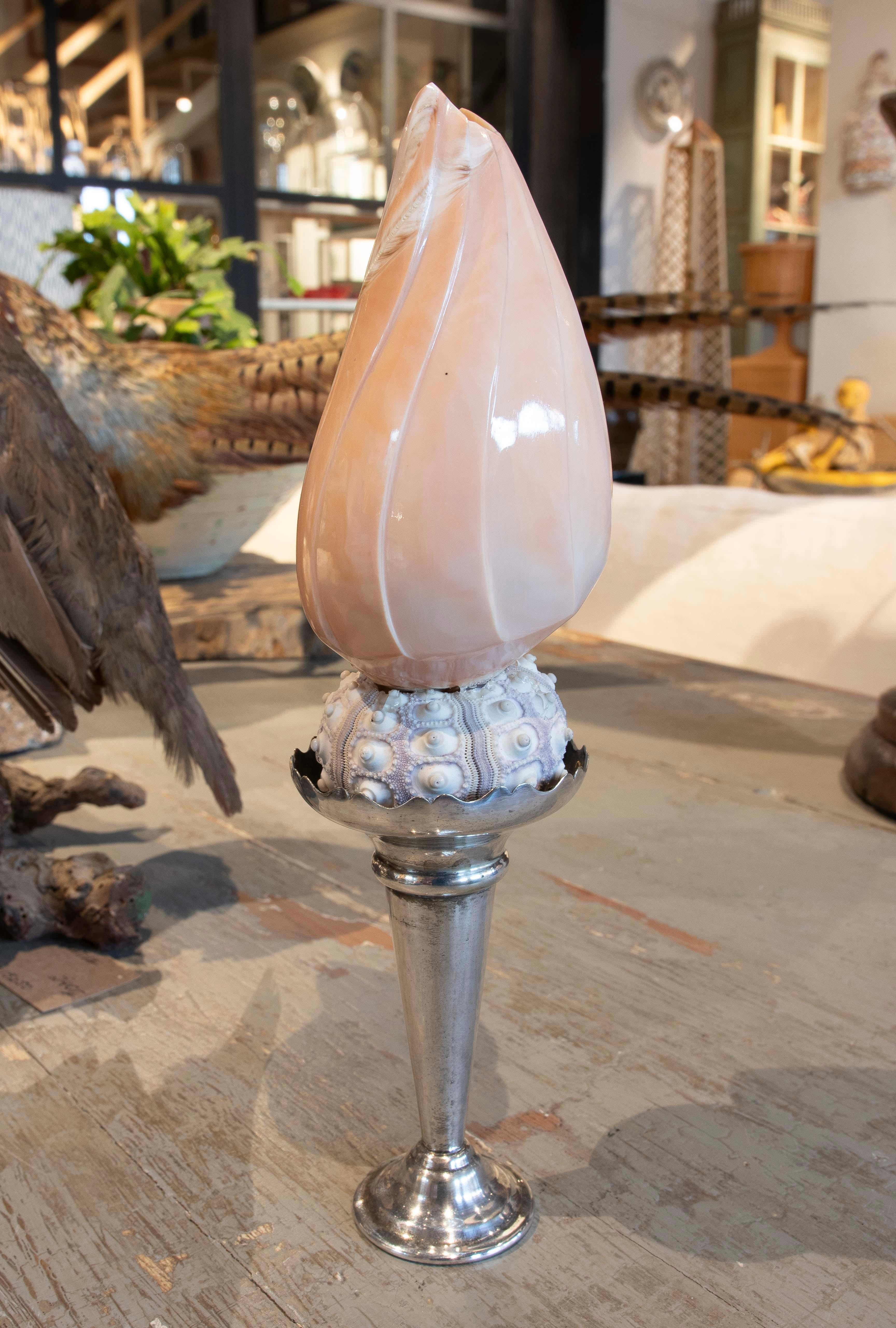 Sculpture with Seashell Assembly and Antique Silver Base In Good Condition For Sale In Marbella, ES