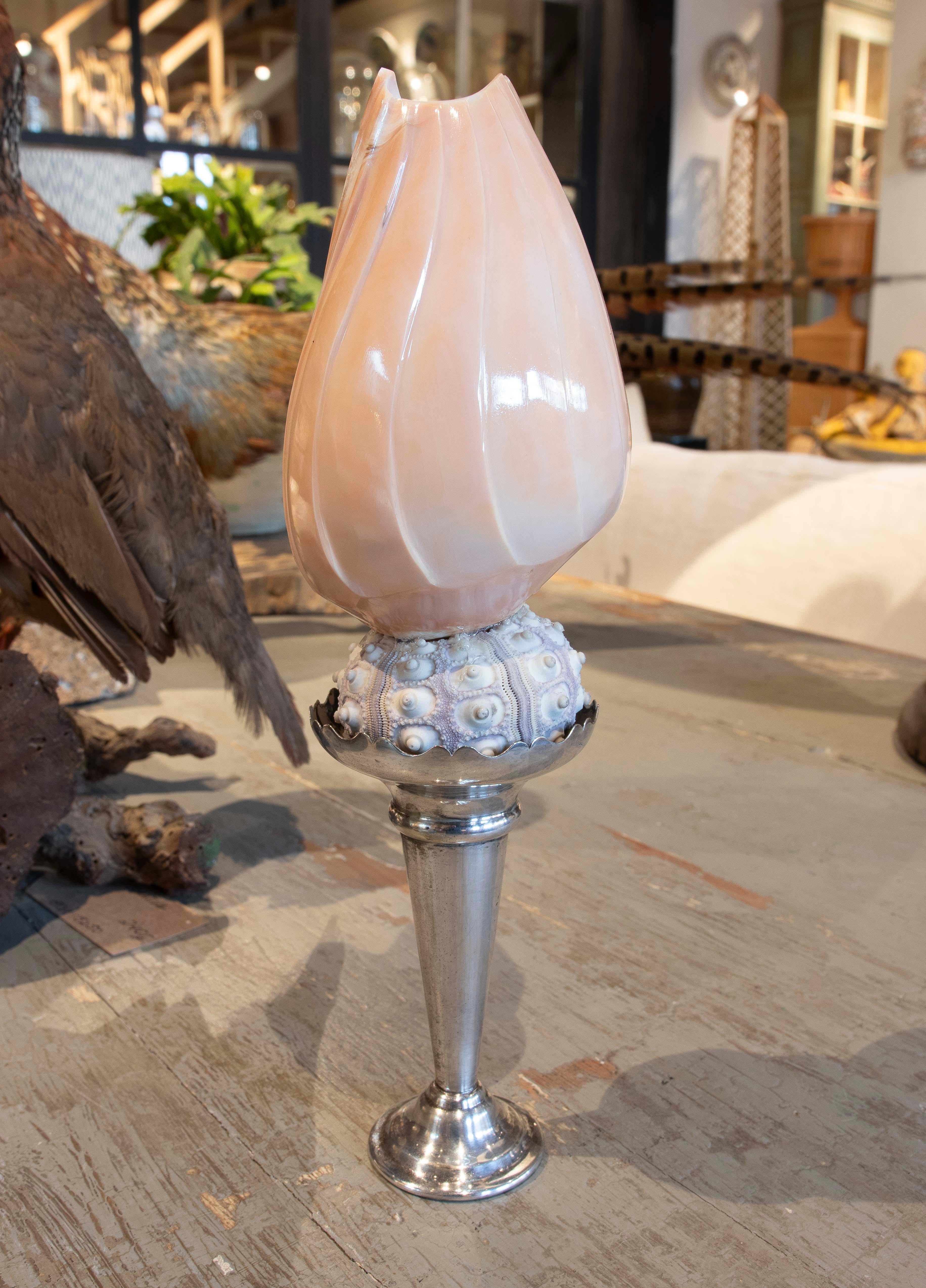 20th Century Sculpture with Seashell Assembly and Antique Silver Base For Sale
