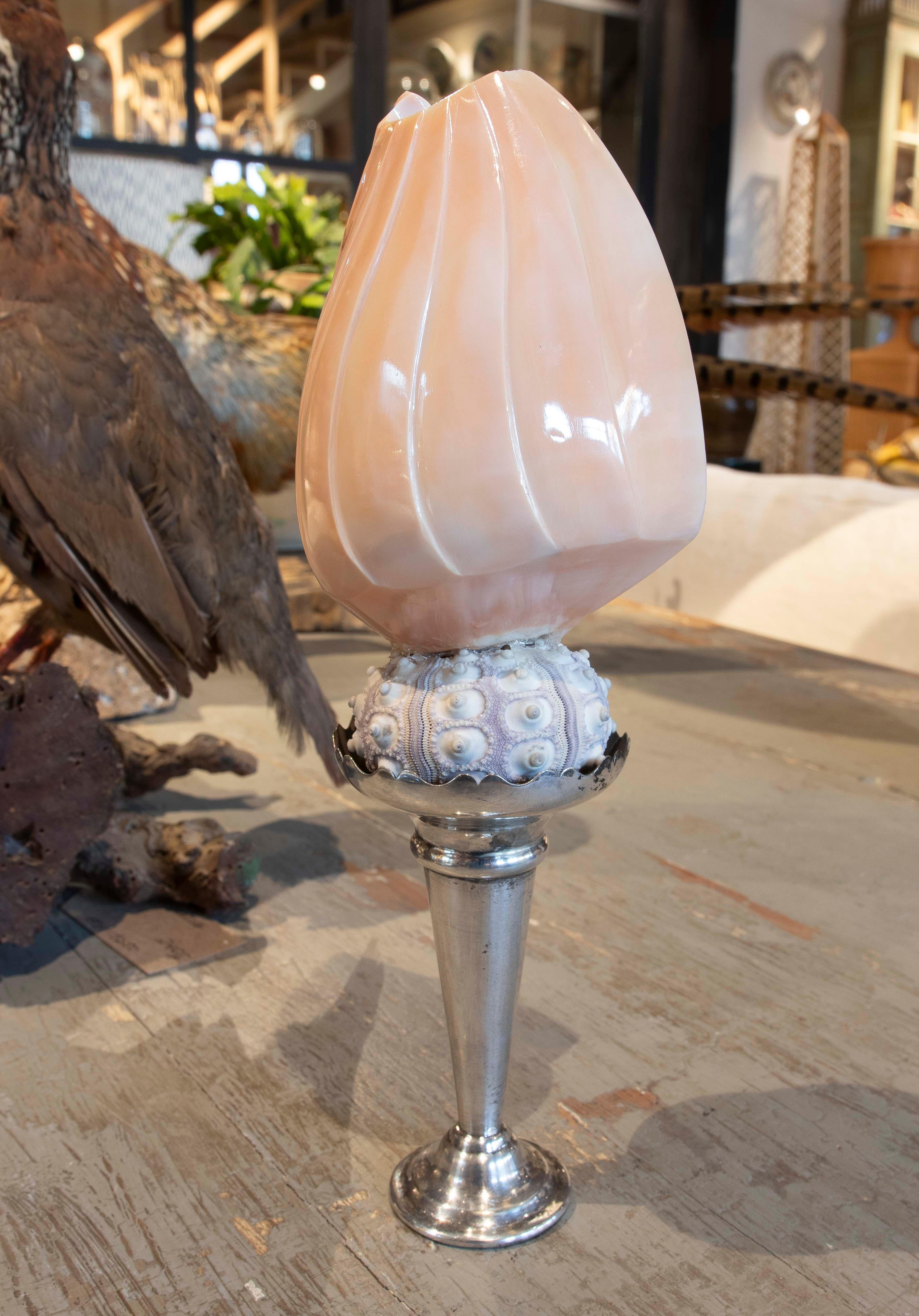 Sculpture with Seashell Assembly and Antique Silver Base For Sale 1