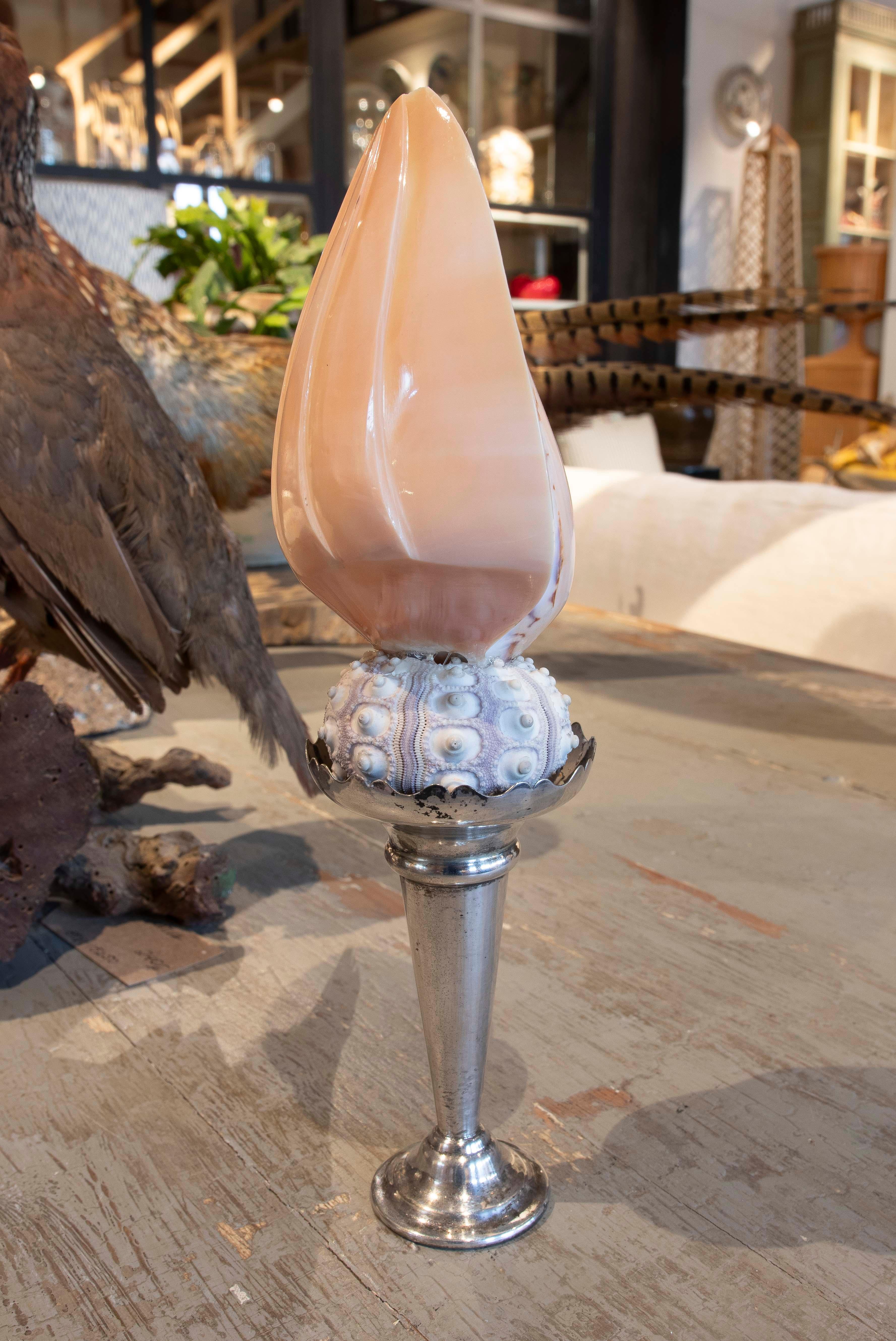 Sculpture with Seashell Assembly and Antique Silver Base For Sale 2