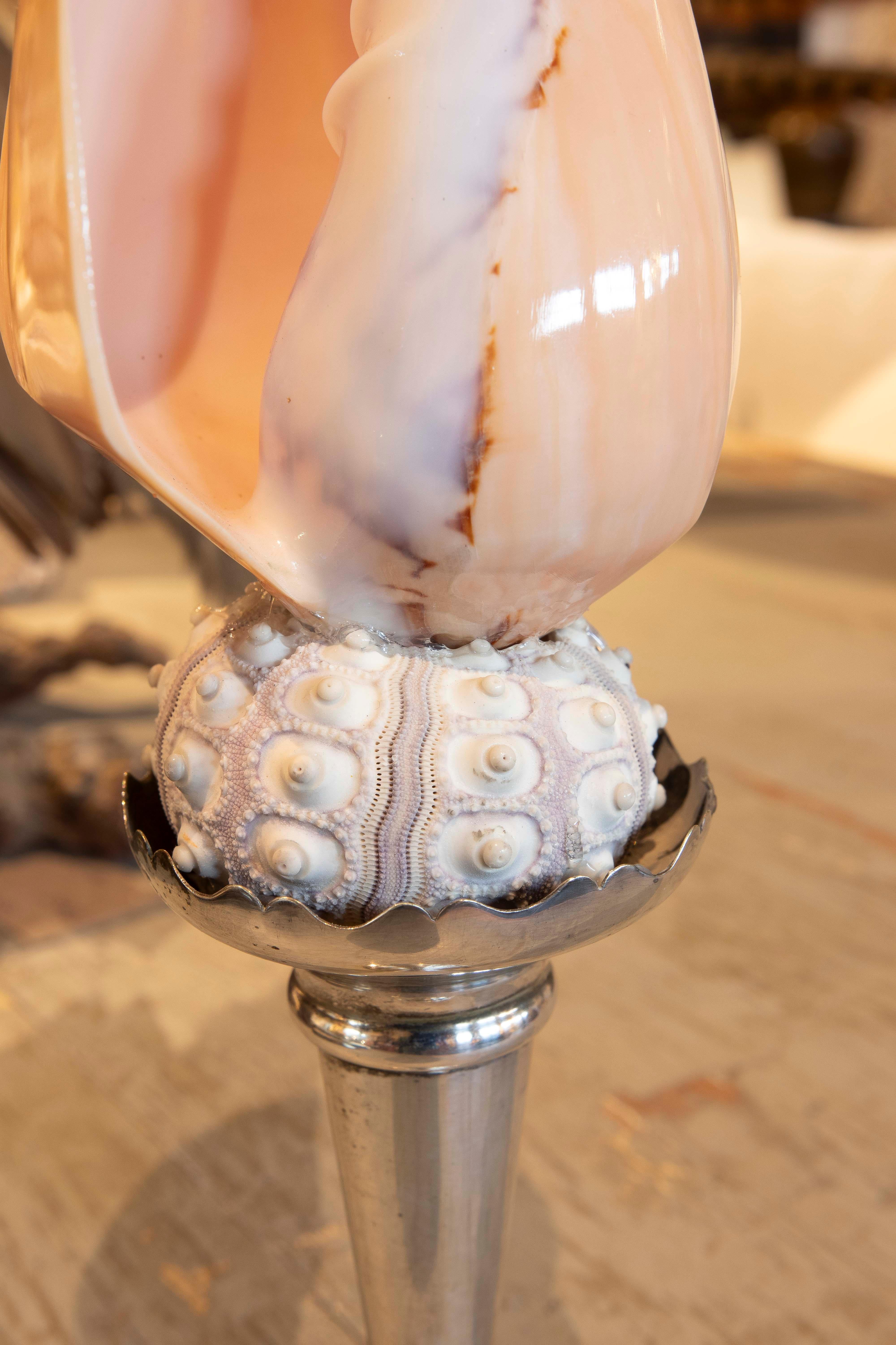 Sculpture with Seashell Assembly and Antique Silver Base For Sale 4