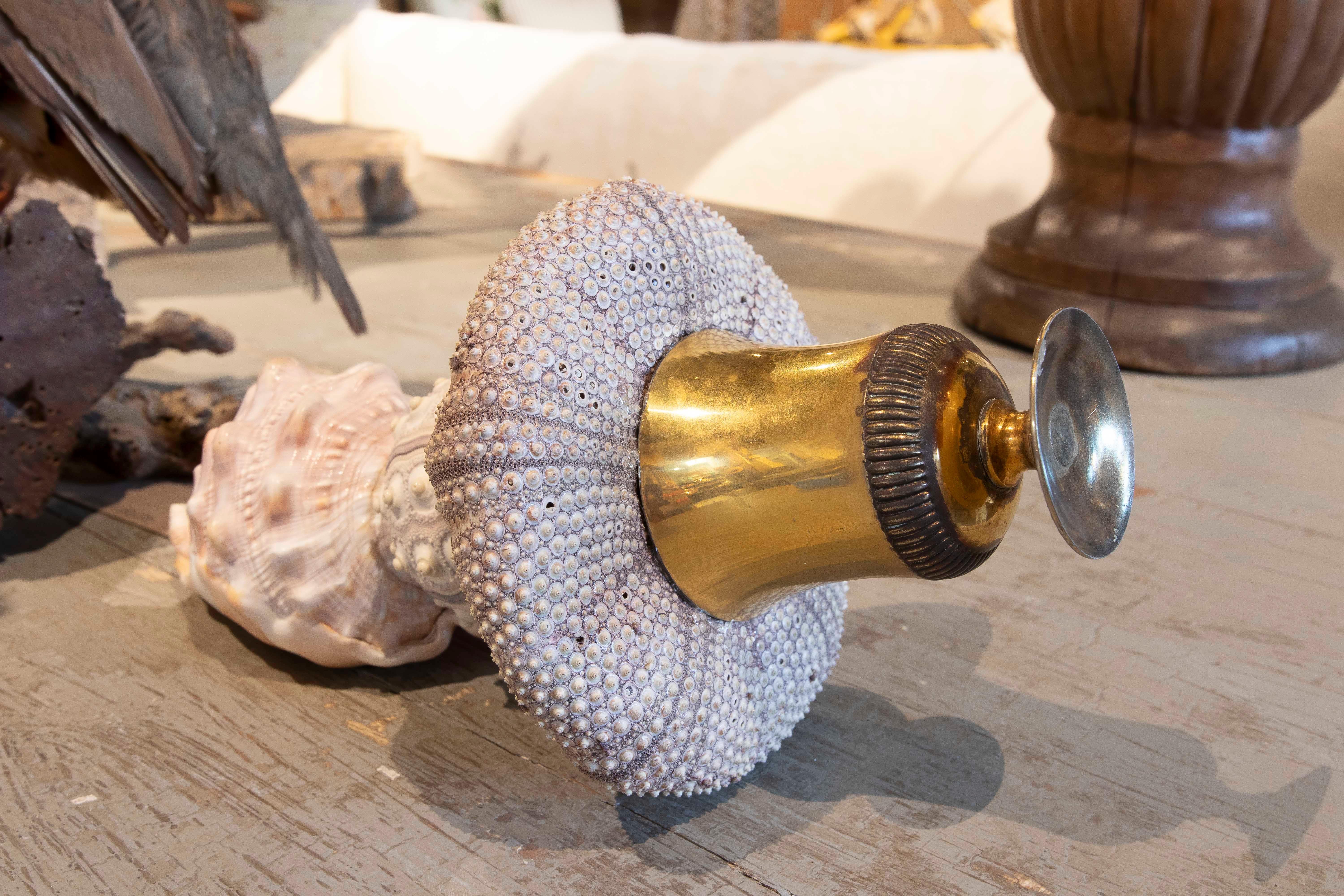 Sculpture with Seashell Assembly and Base of Antique Classical Golden Cup For Sale 8