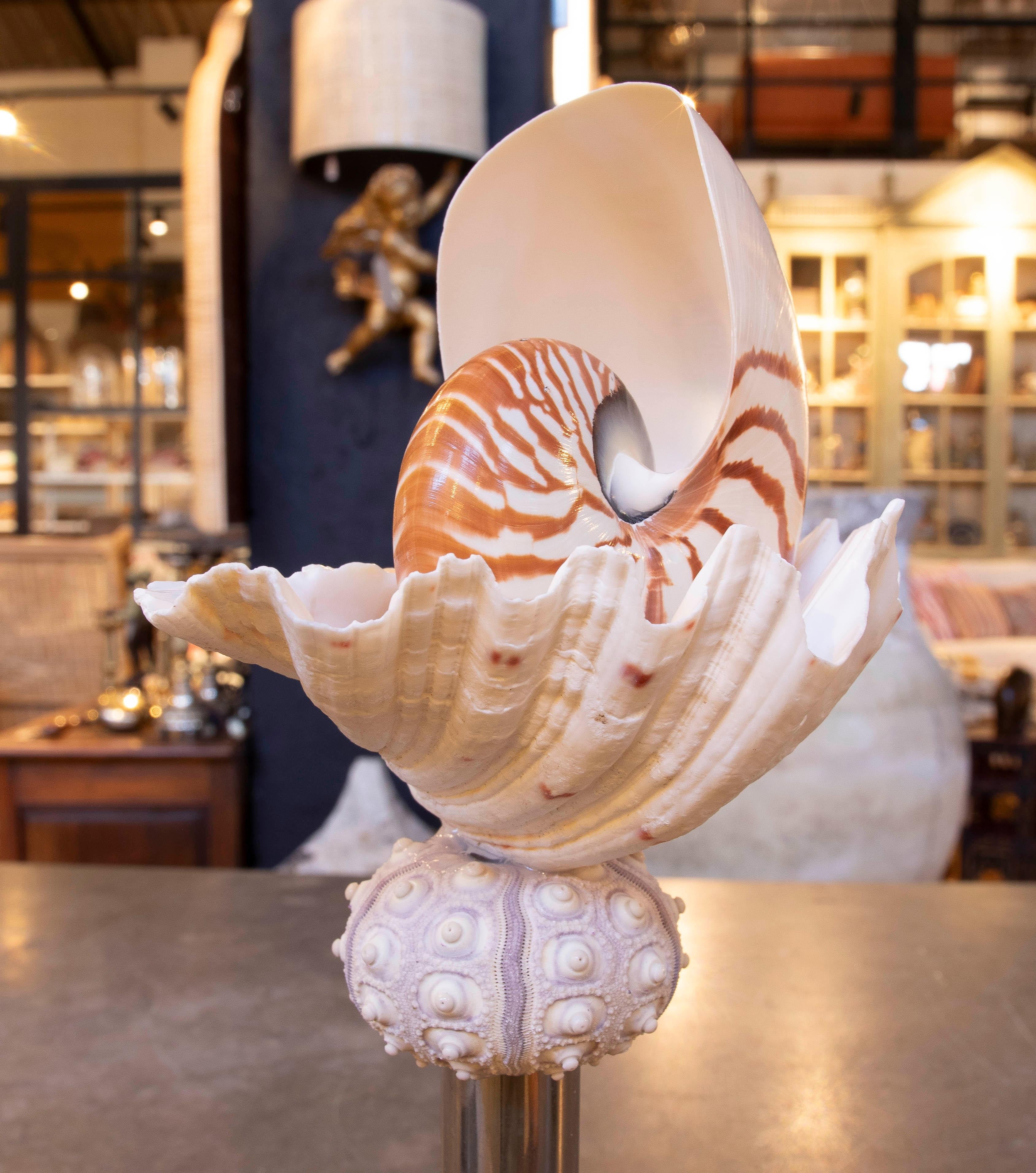 Sculpture with Seashells and Base with Antique silver plate Candelabrum For Sale 5