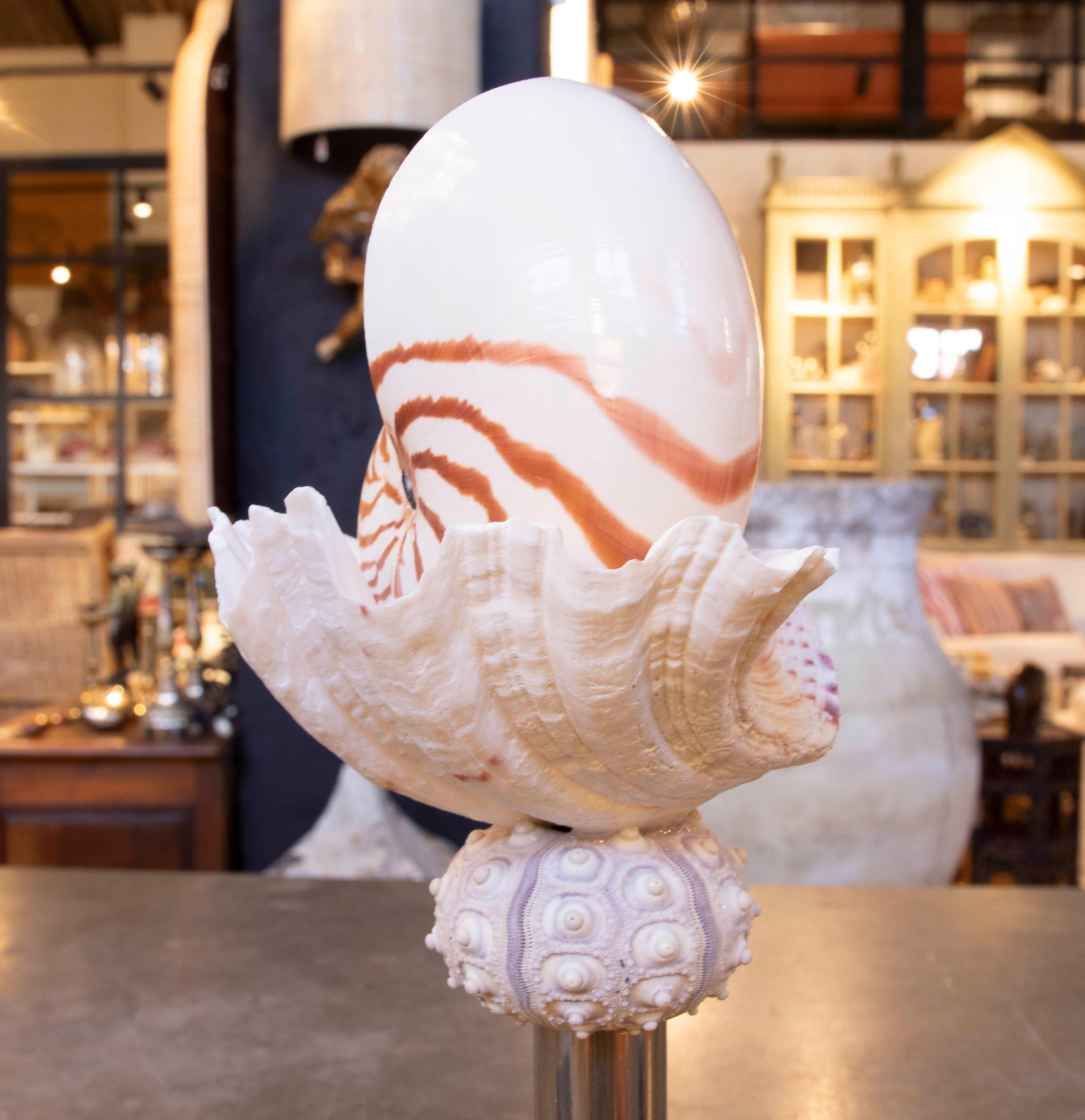Sculpture with Seashells and Base with Antique silver plate Candelabrum For Sale 6