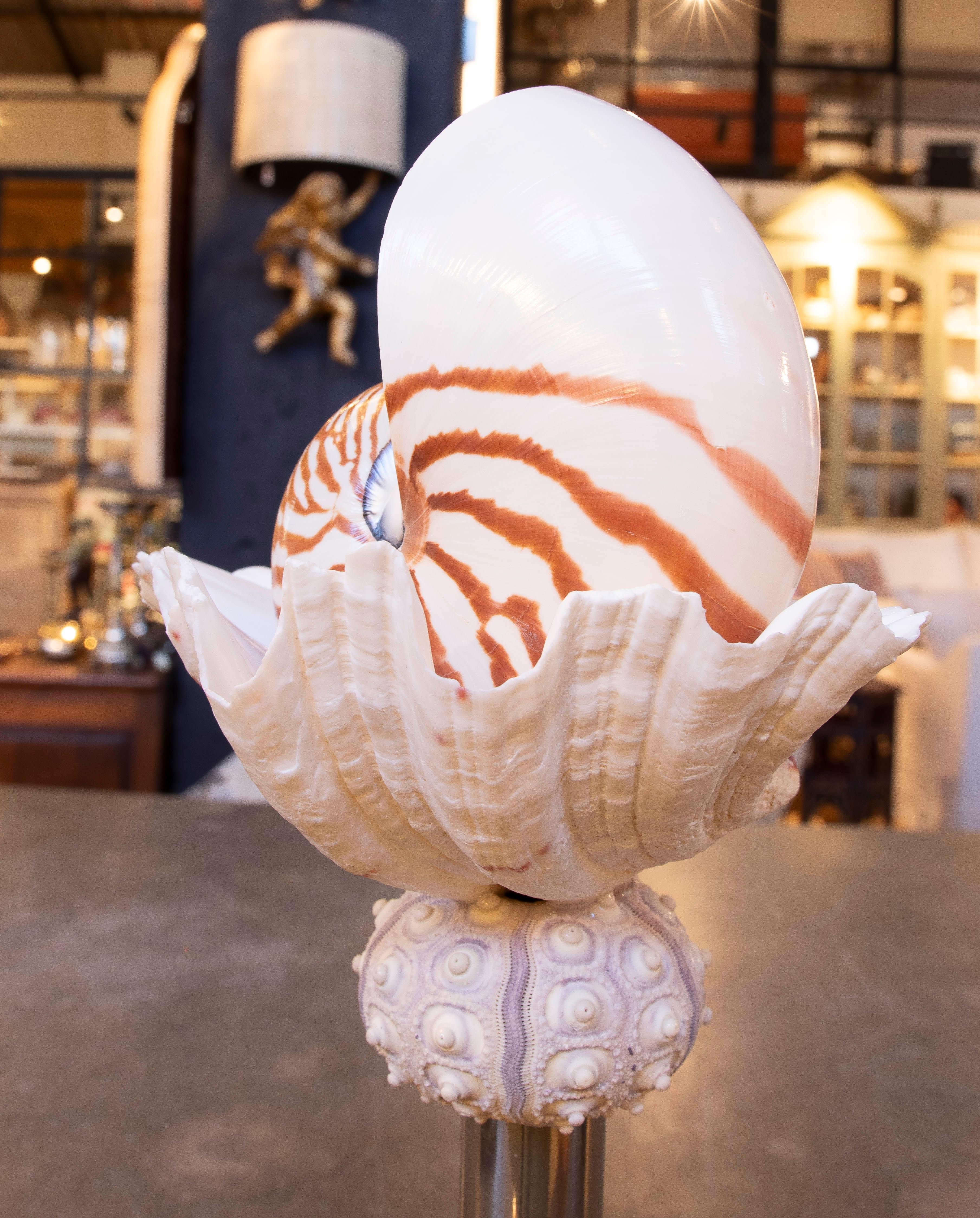 Sculpture with Seashells and Base with Antique silver plate Candelabrum For Sale 10