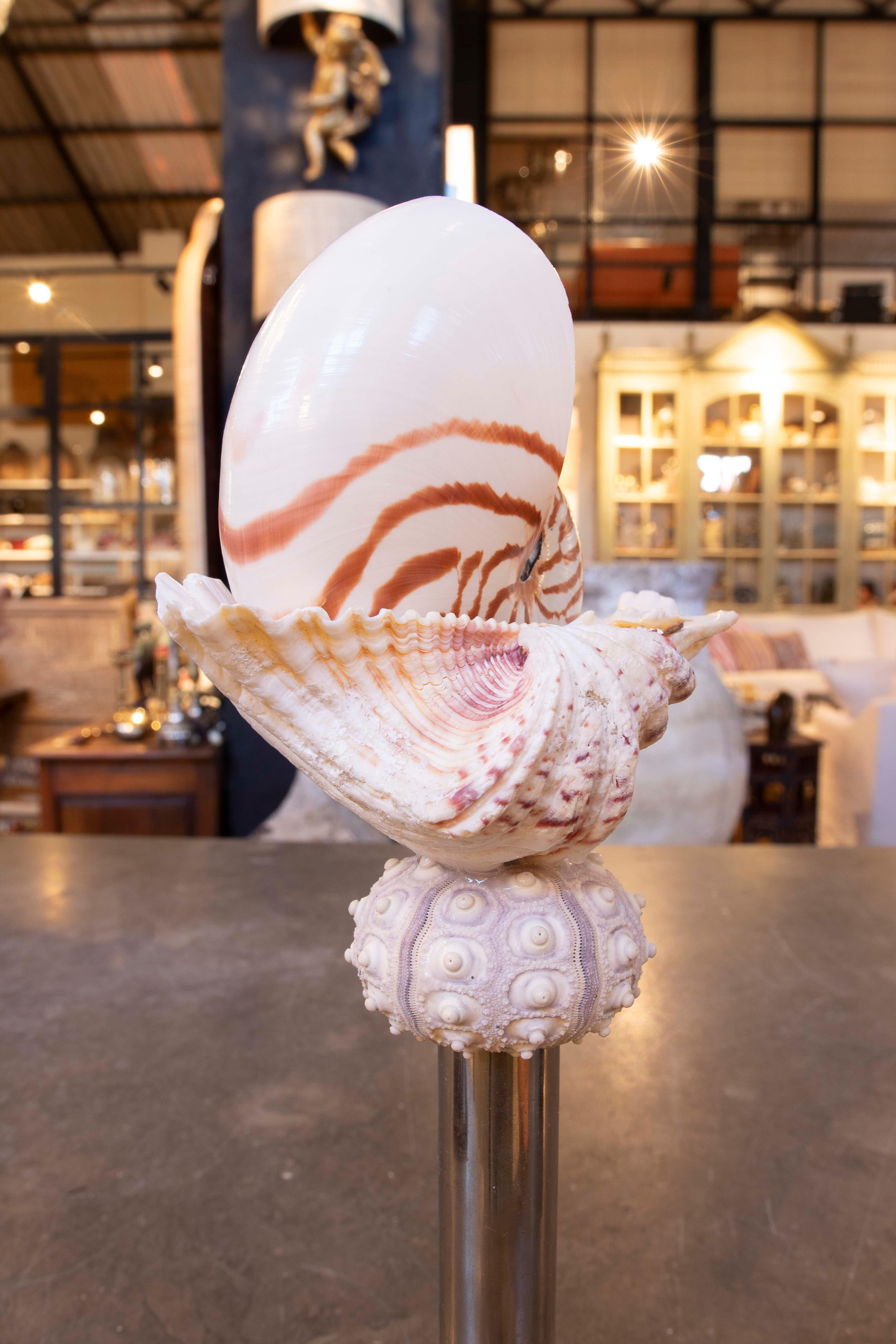 Sculpture with Seashells and Base with Antique silver plate Candelabrum For Sale 11