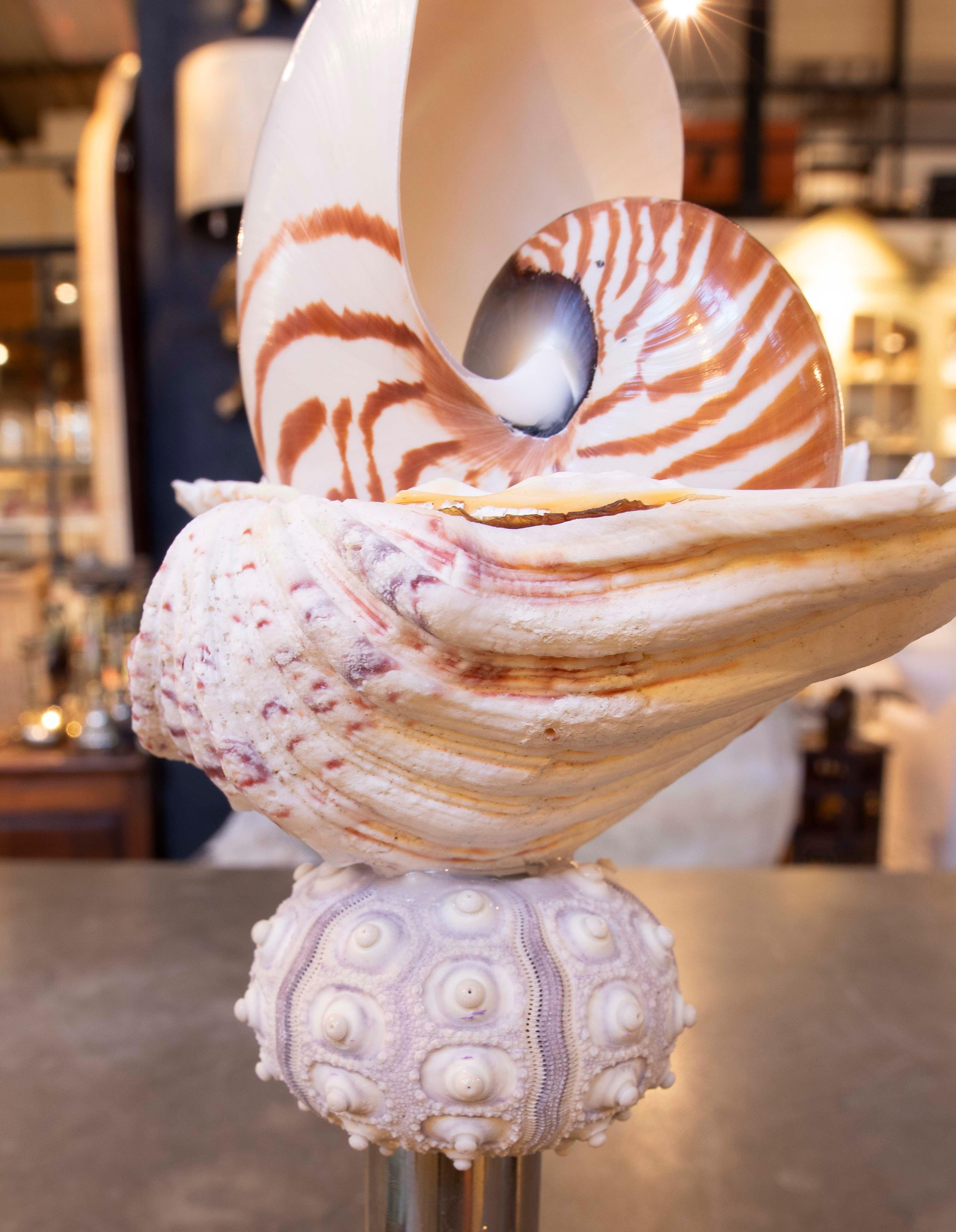 Sculpture with Seashells and Base with Antique silver plate Candelabrum For Sale 3