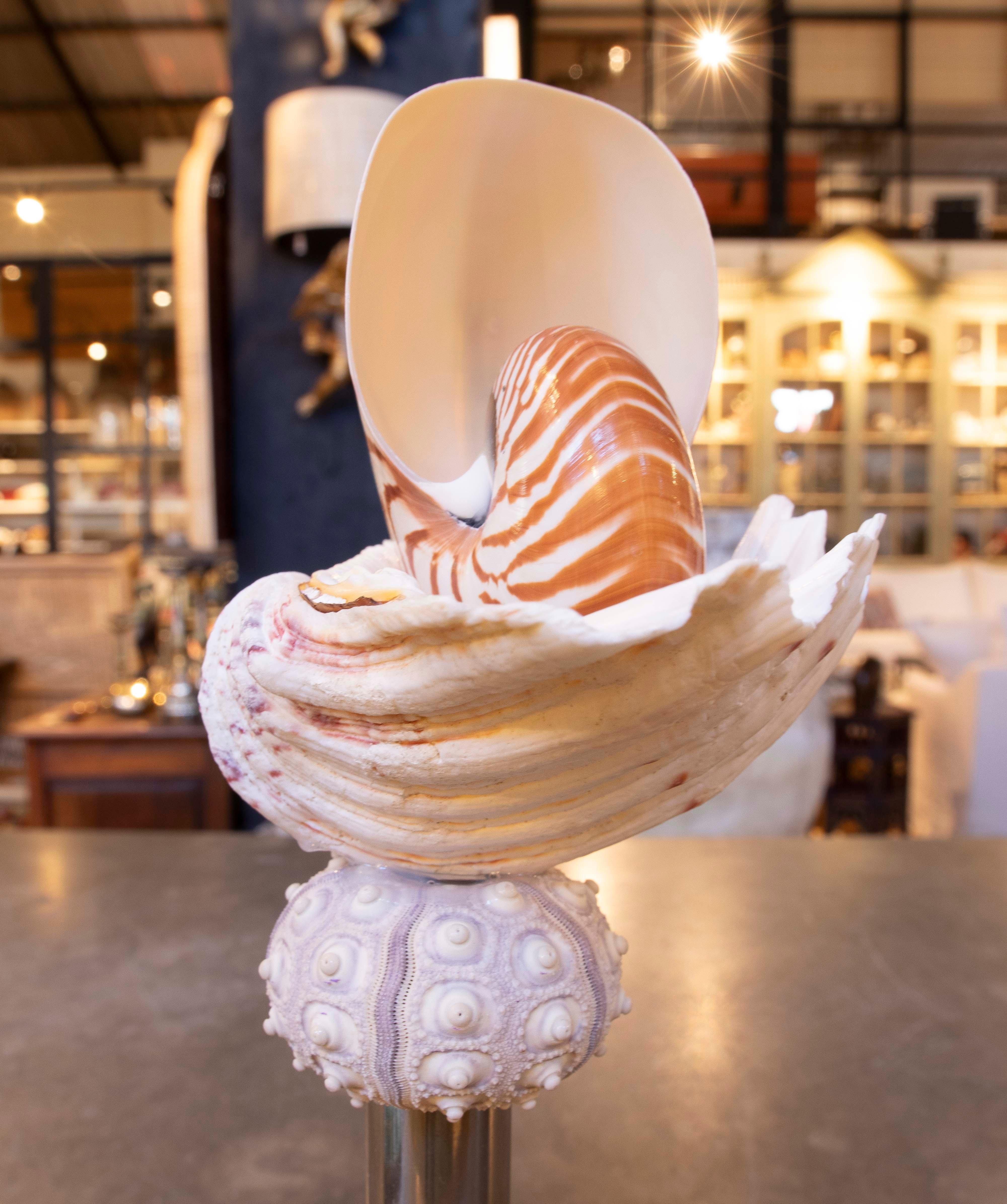 Sculpture with Seashells and Base with Antique silver plate Candelabrum For Sale 4