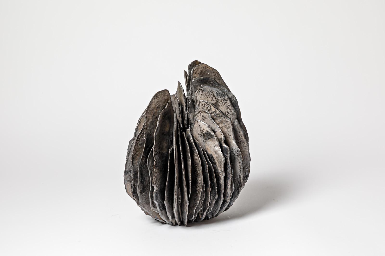 French Sculpture with Wings in Black Glazed Stoneware, Jean-Pierre Bonardot, 2022 For Sale