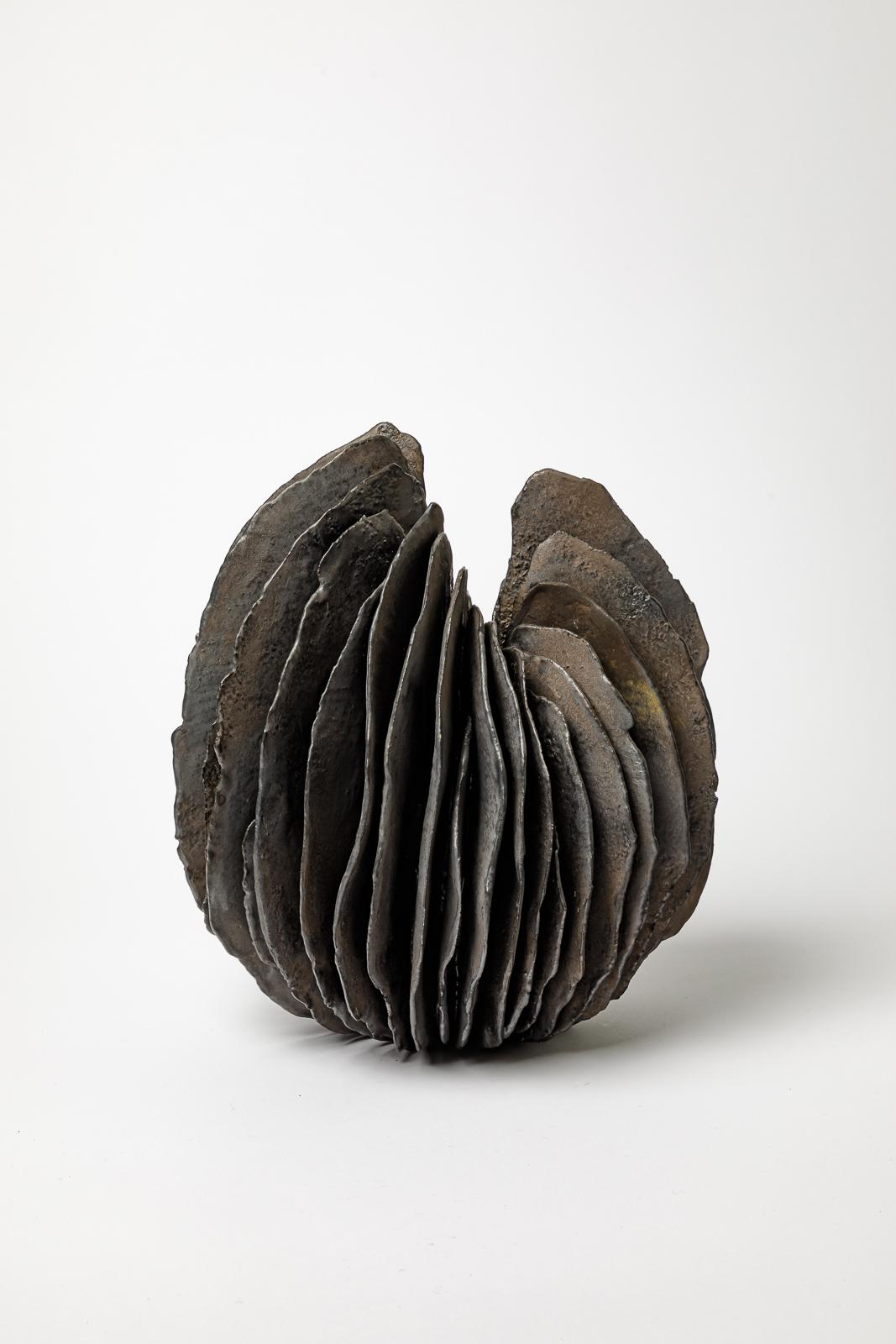 French Sculpture with Wings in Black Glazed Stoneware, Jean-Pierre Bonardot, 2022 For Sale
