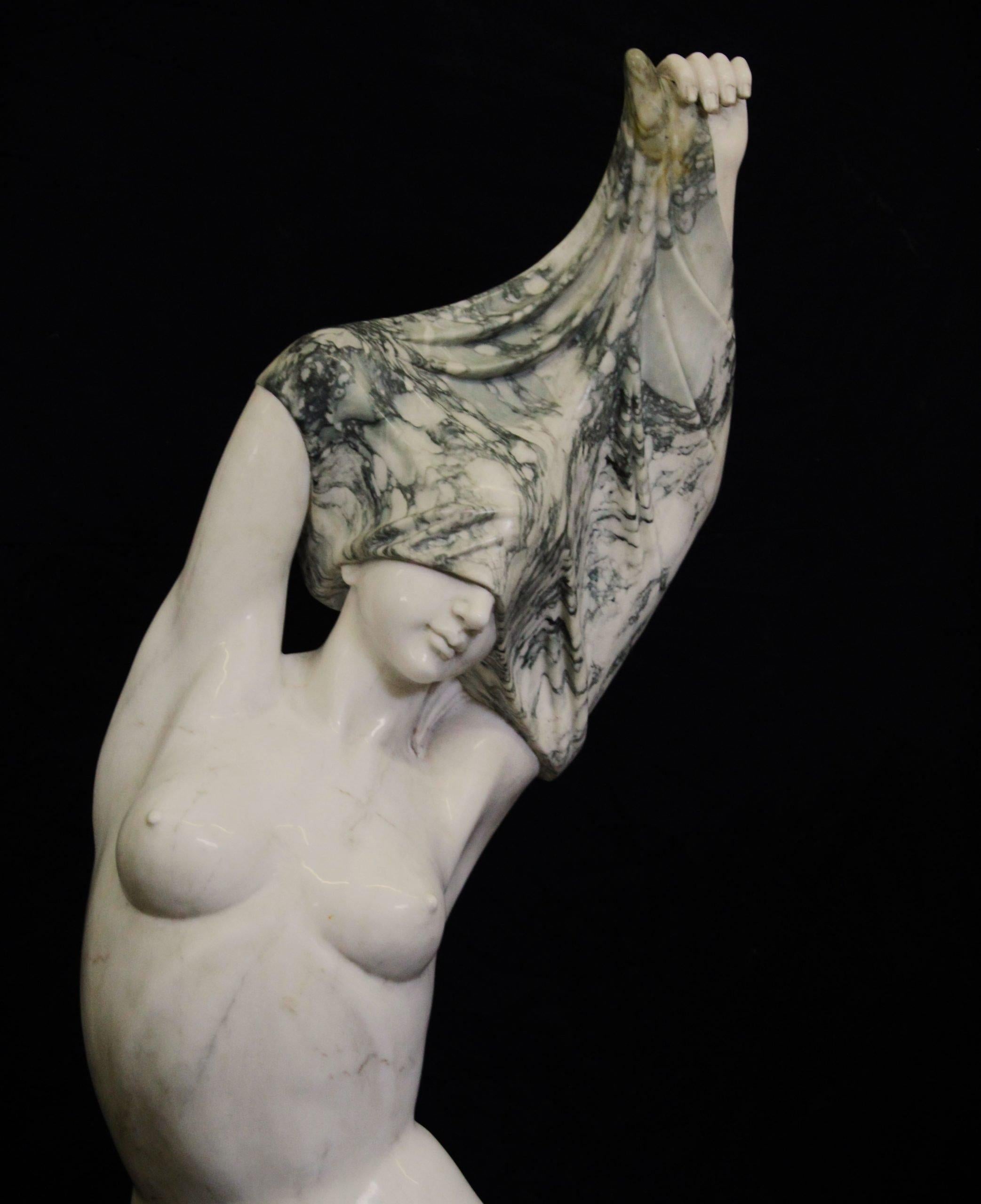 20th Century Sculpture, woman undressing , marble sculpture, modern venere sculpture h 114 cm For Sale
