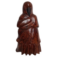 Vintage Sculpture "Woman with Hijab" in Thuja  wood
