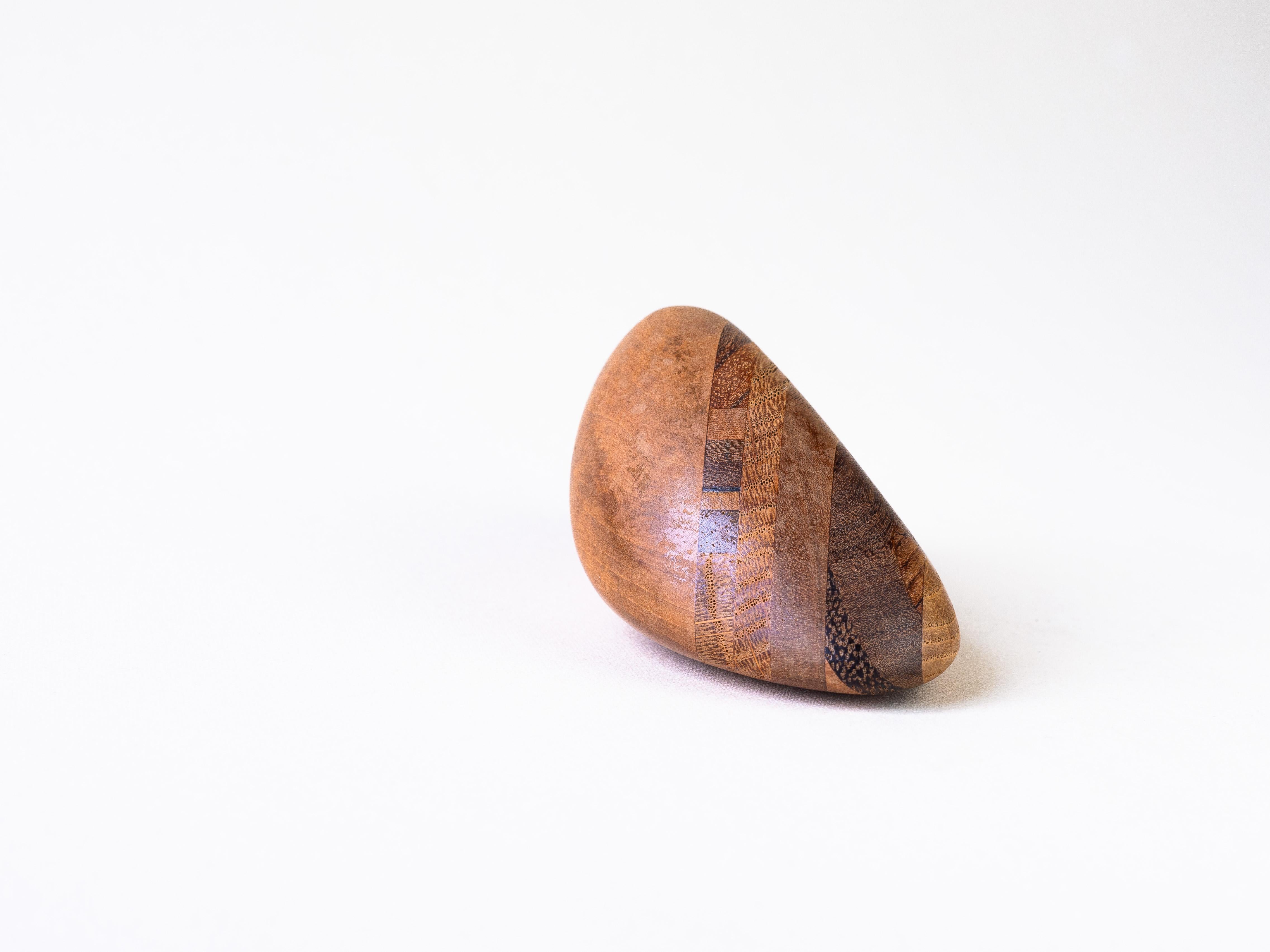 Danish Sculpture Wooden Pebble, 1970s Desk Accessory, Marquetry Paperweight For Sale