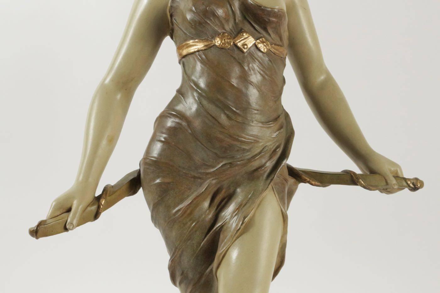 Art Nouveau Sculpture, Terracotta, 1900, Statue Representing Diane Chasseresse