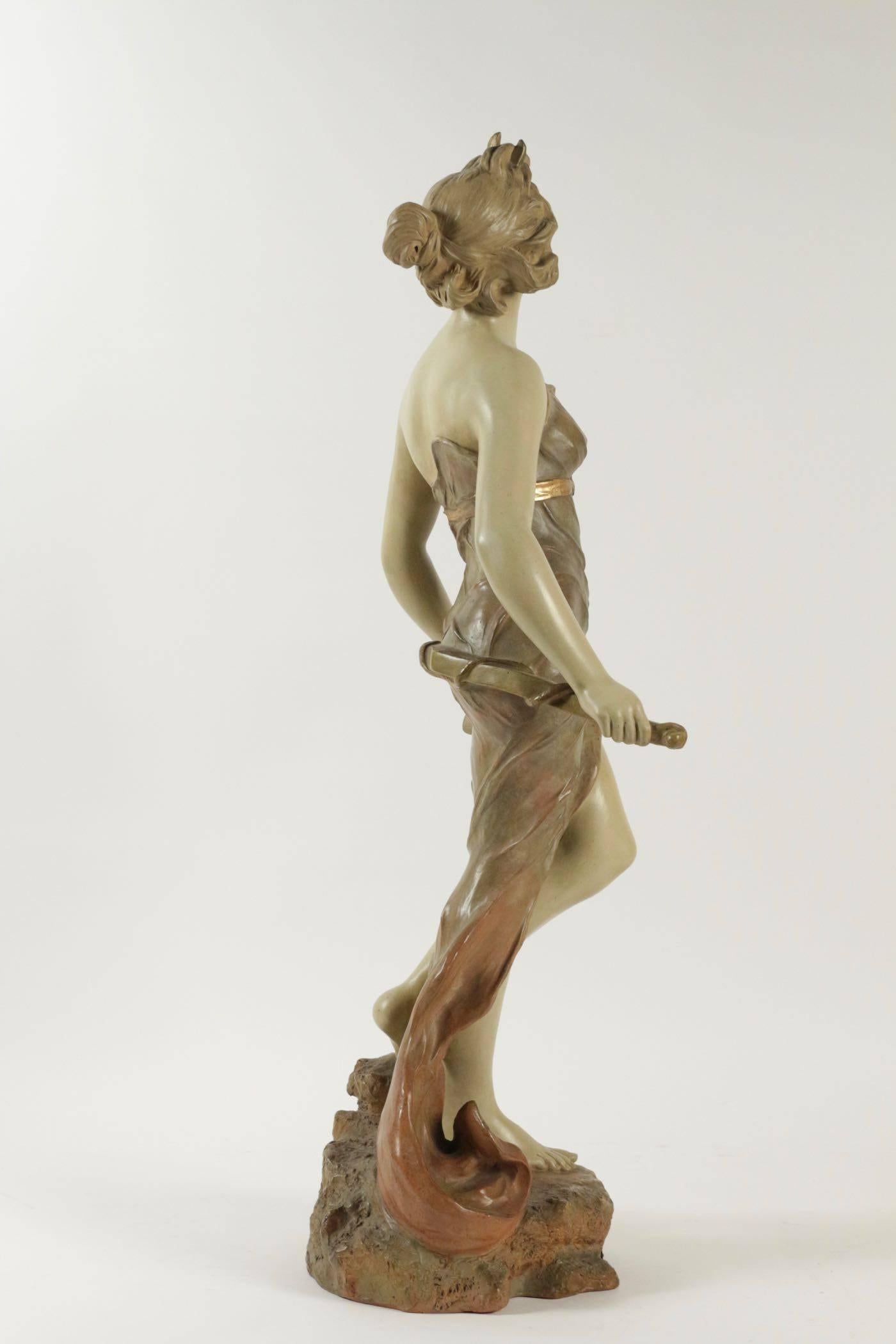 Early 20th Century Sculpture, Terracotta, 1900, Statue Representing Diane Chasseresse