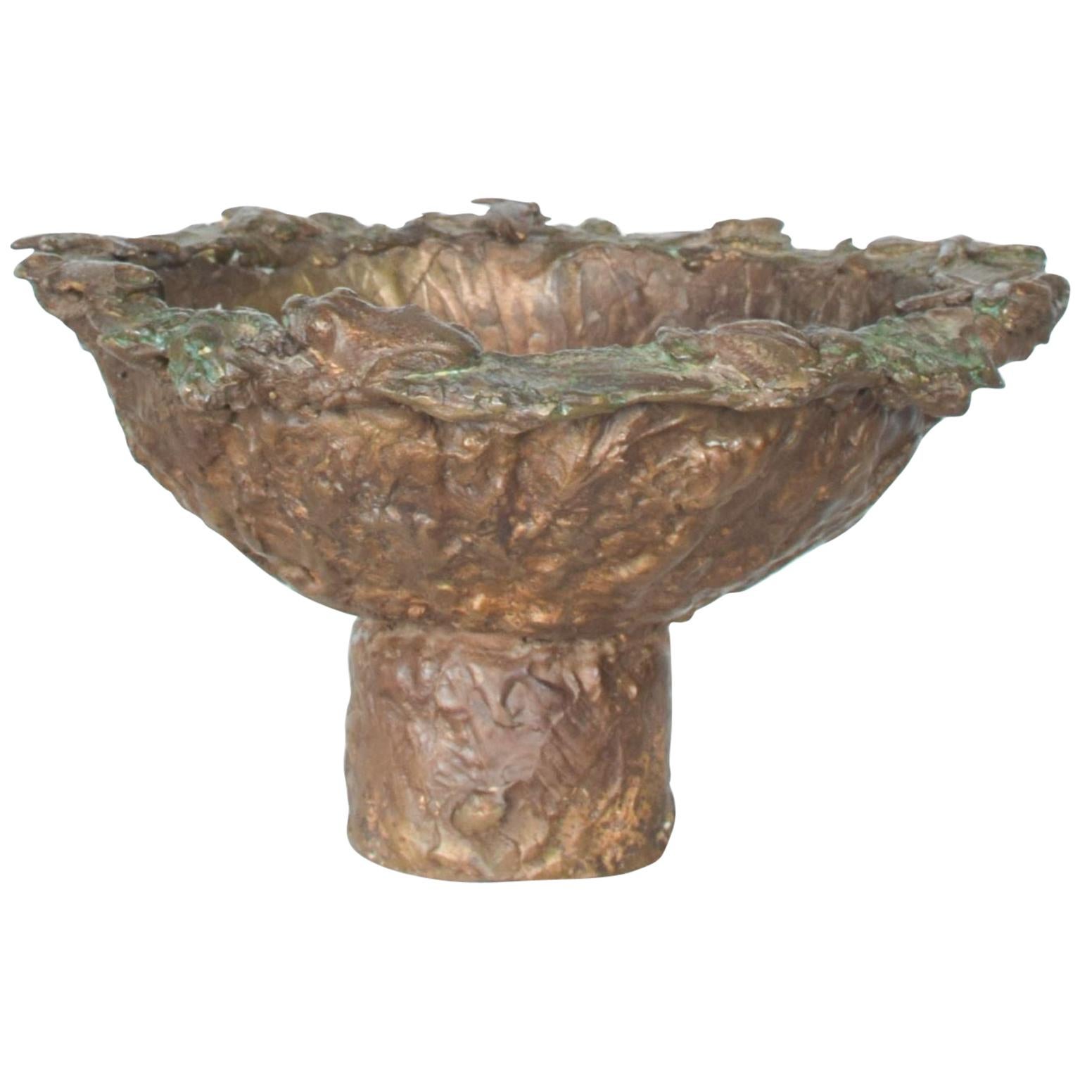 Sculptured Brutalist Bronze Pedestal Bowl Inspired by Style of Giacometti France