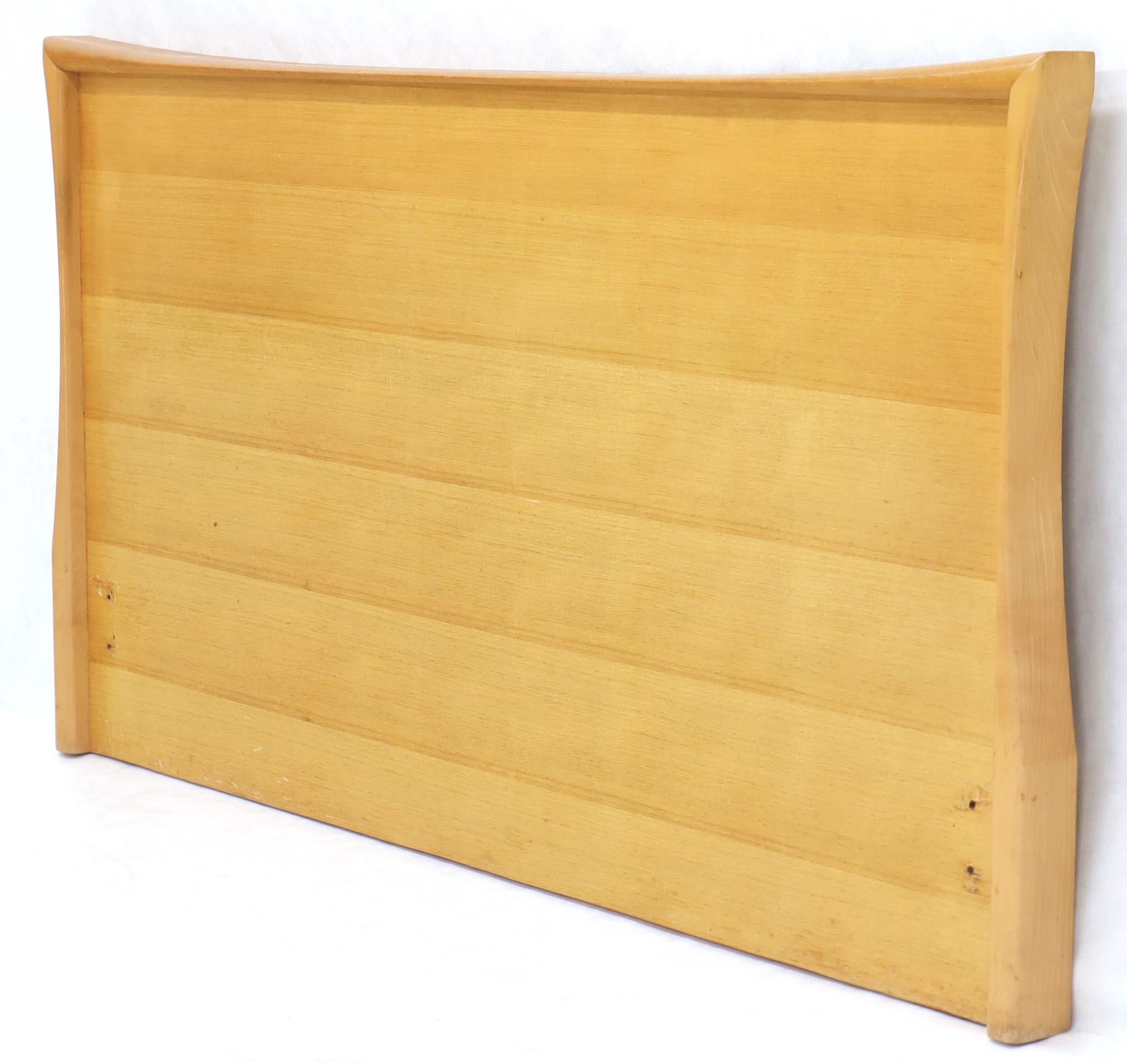 Mid-Century Modern blond birch concave shape headboard bed.
